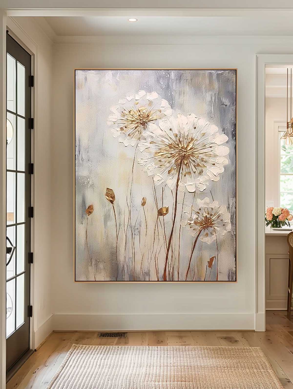 Delicate Dandelion Painting Wall Decor Abstract  Flower Oil Painting on Canvas Large Original  Texture Flowers Art