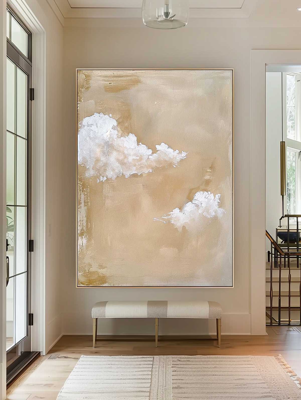 Warm Yellow Cloudiness Texture Large Cloud Painting On Canvas Abstract Cloud Oil Painting Living Room