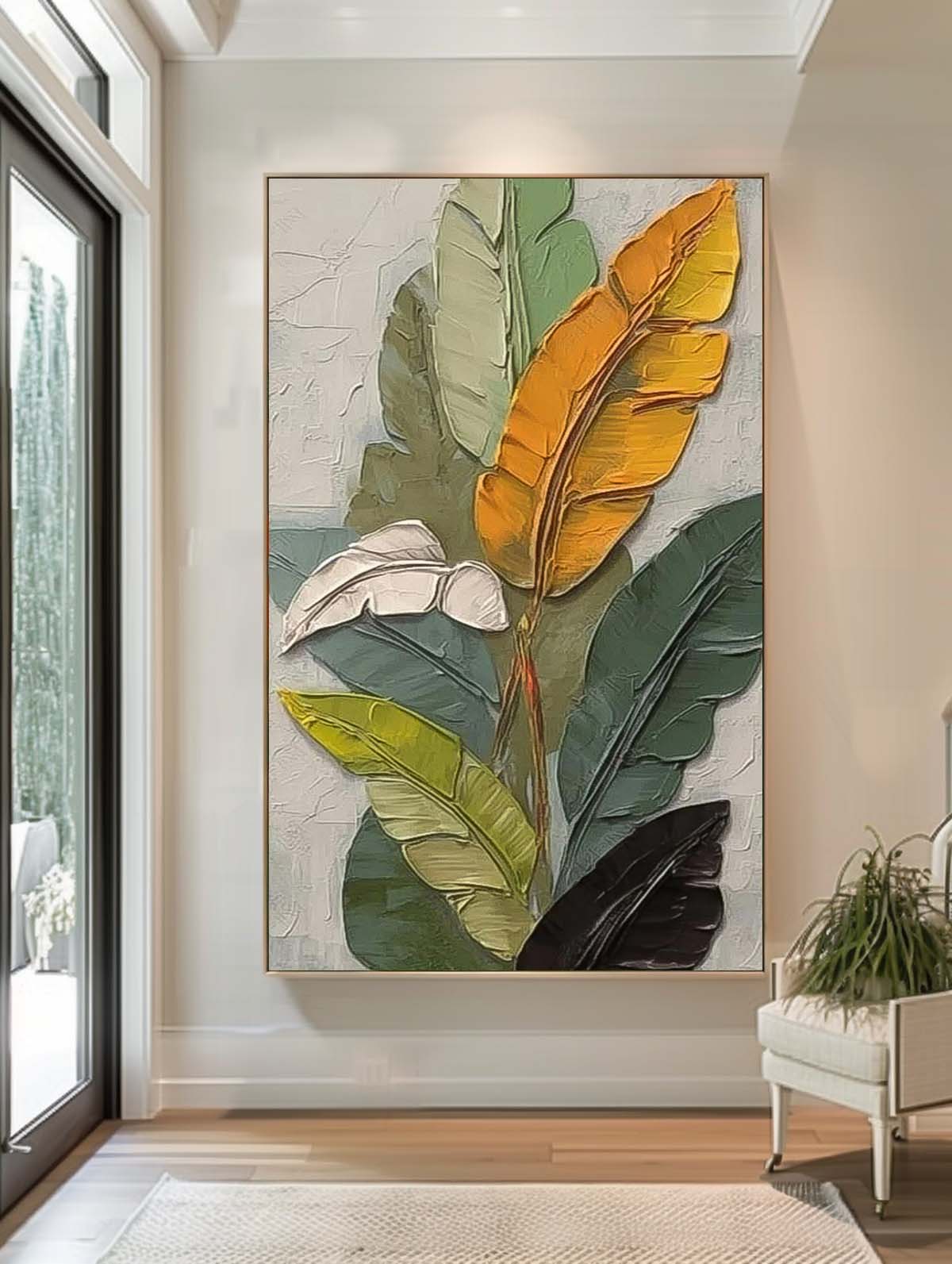 Texture Multicolor Foliage Long Version Large Abstract Oil Painting Original Leaf Wall Art Painting Home Decor