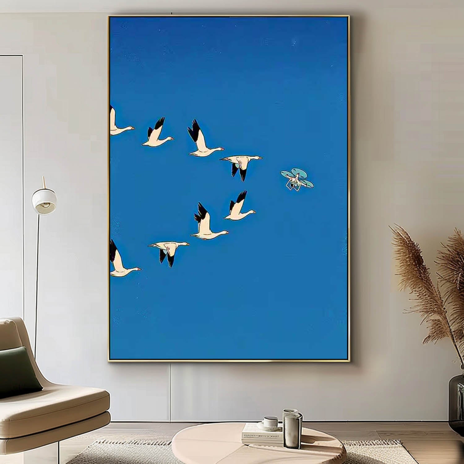 French Hand-Painted Oil Painting Large Wall Art Minimalist Wild Geese Abstract Canvas Oil Painting
