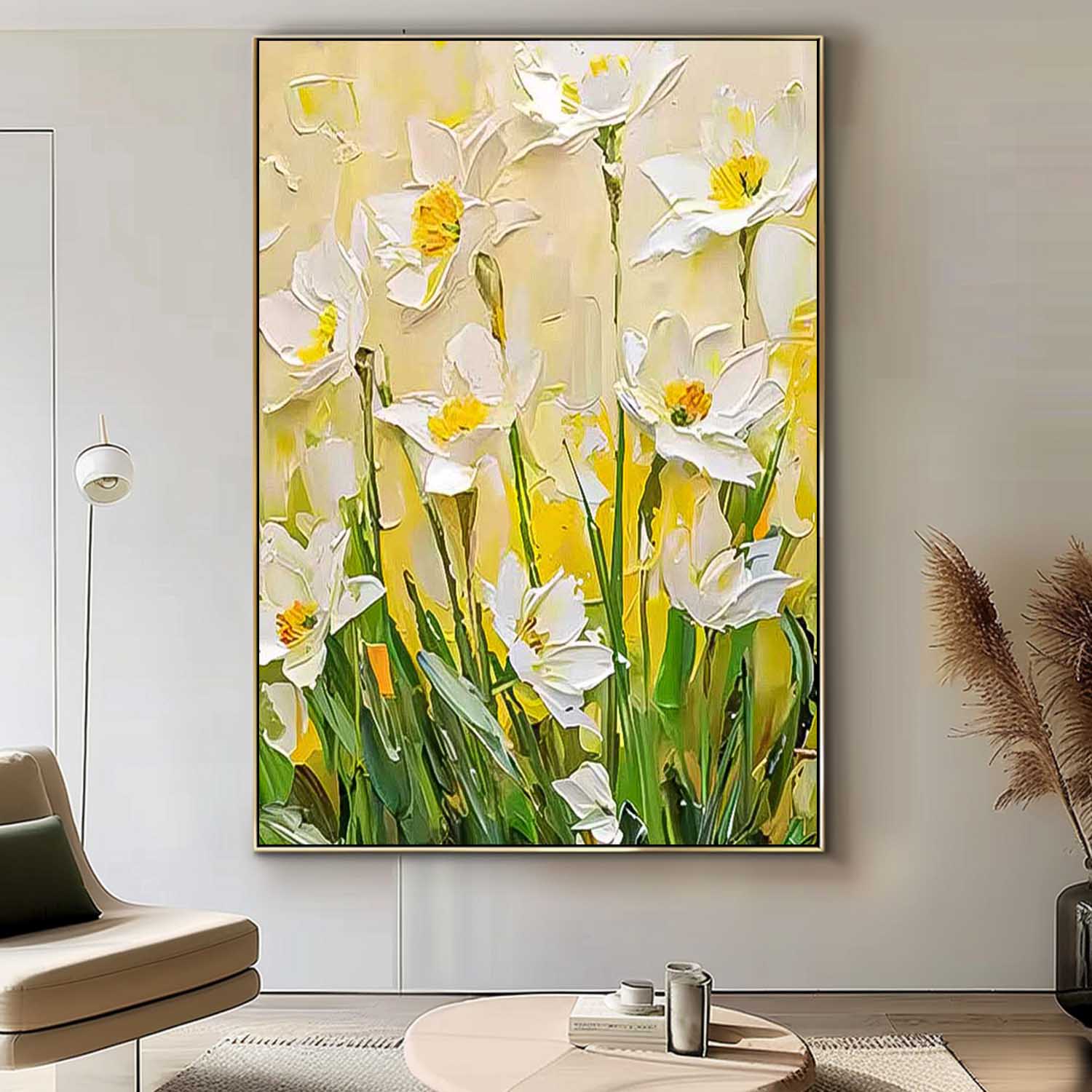 Large Original Texture Contemporary Flowers Artwork Abstract Bright Yellow Flower Oil Painting On Canvas