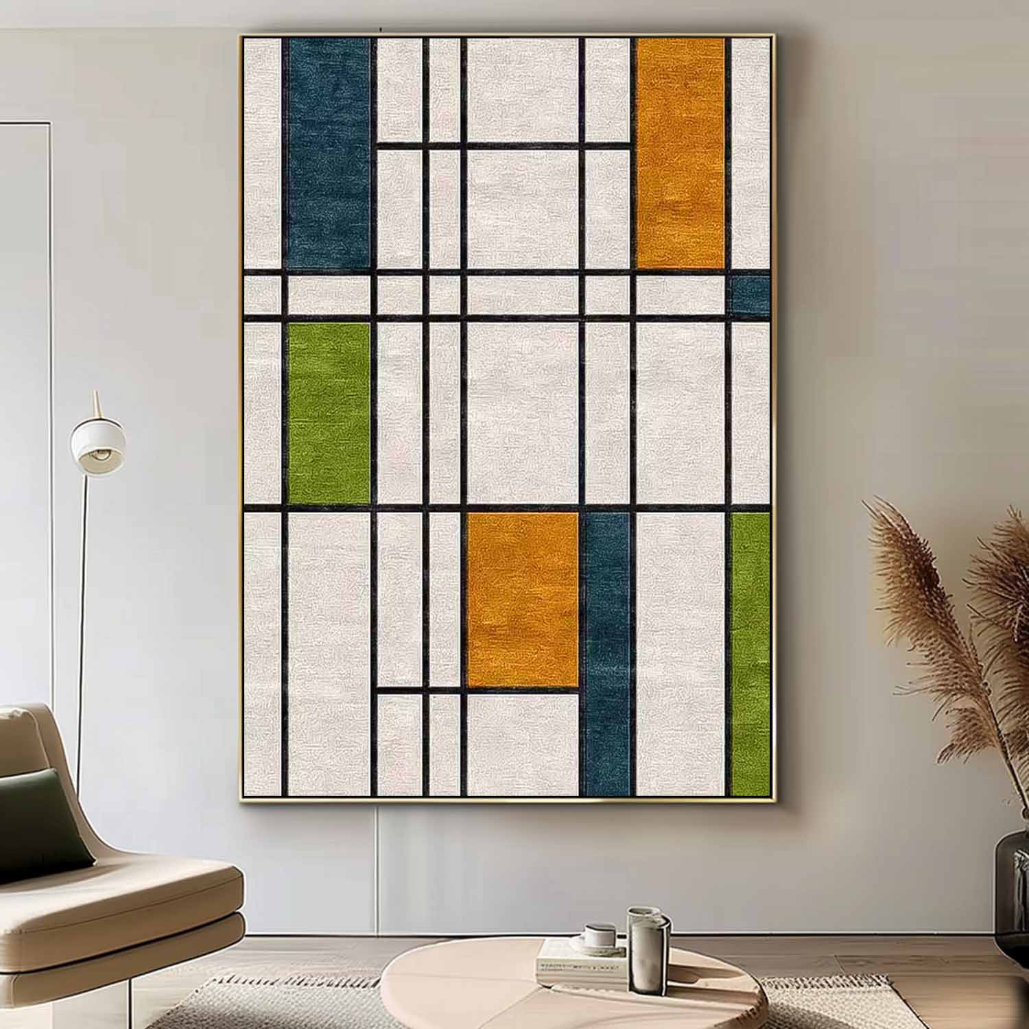 Original Abstract Oil Painting On Canvas Geometric Color Blocks Modern Wall Art Large Acrylic Painting Framed