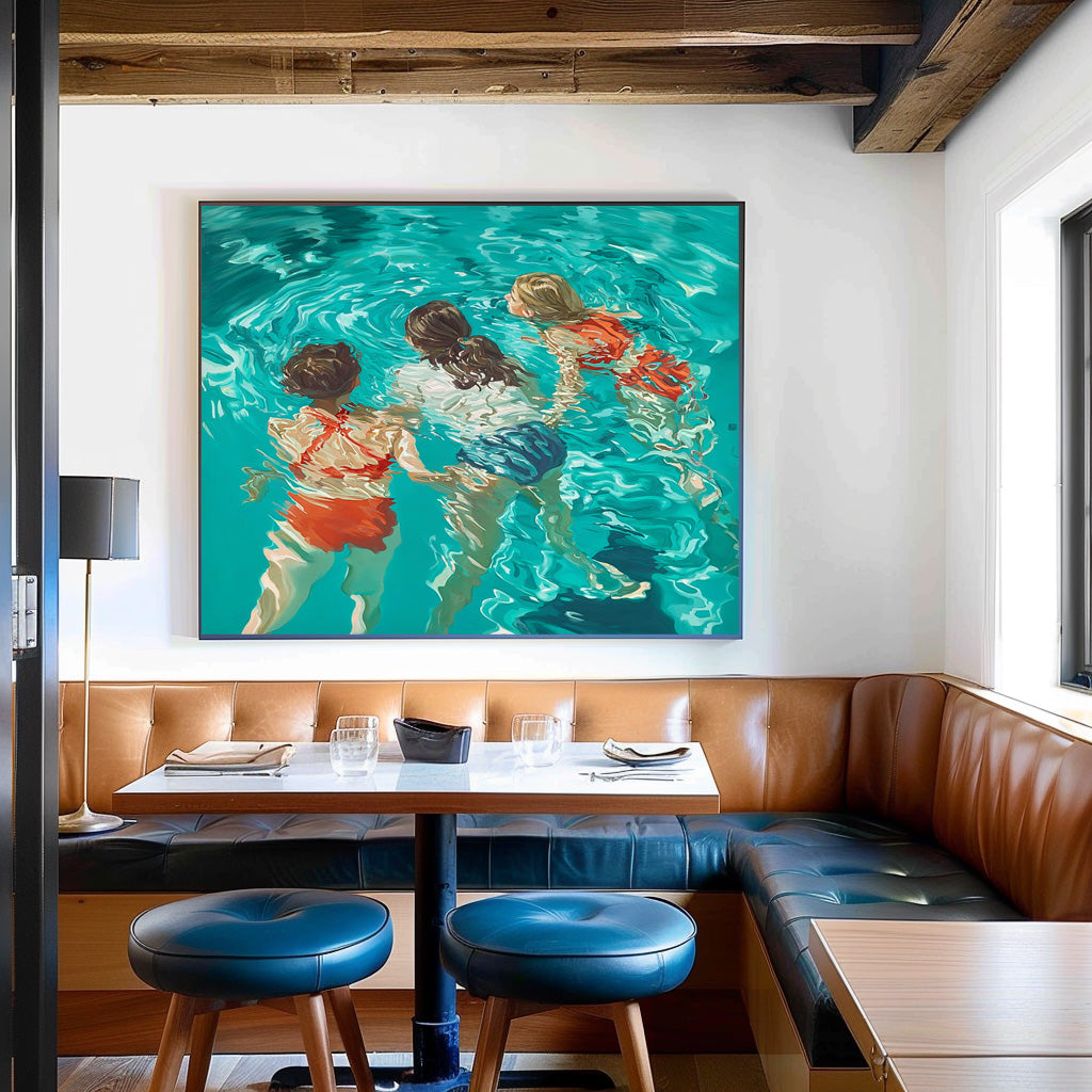 Abstract Colorful Artwork Original Girl Diving Oil Painting Diving In Ocean Sensual Woman Swimming Wall Art