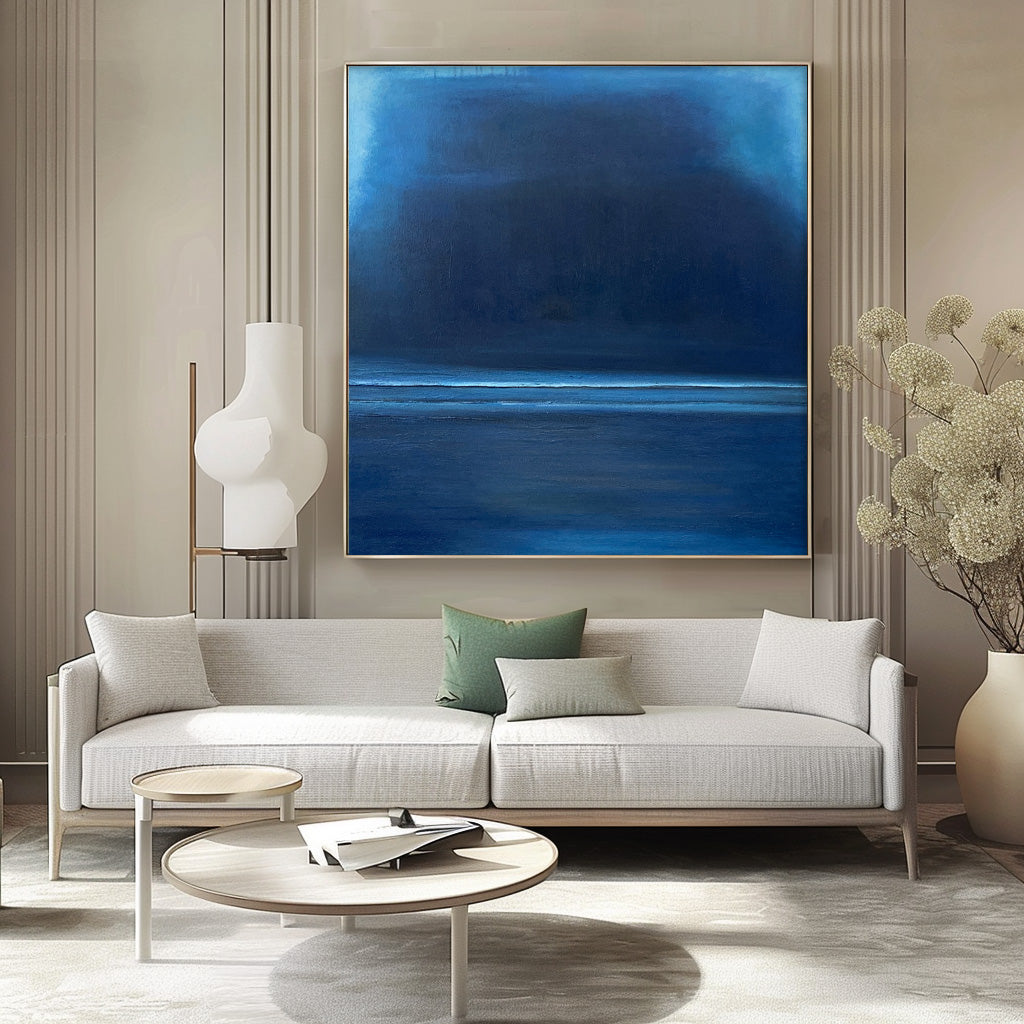 Blue Modern Minimalist Canvas Painting Acrylic Large Abstract Wall Art Framed Wall Decor Free Shipping