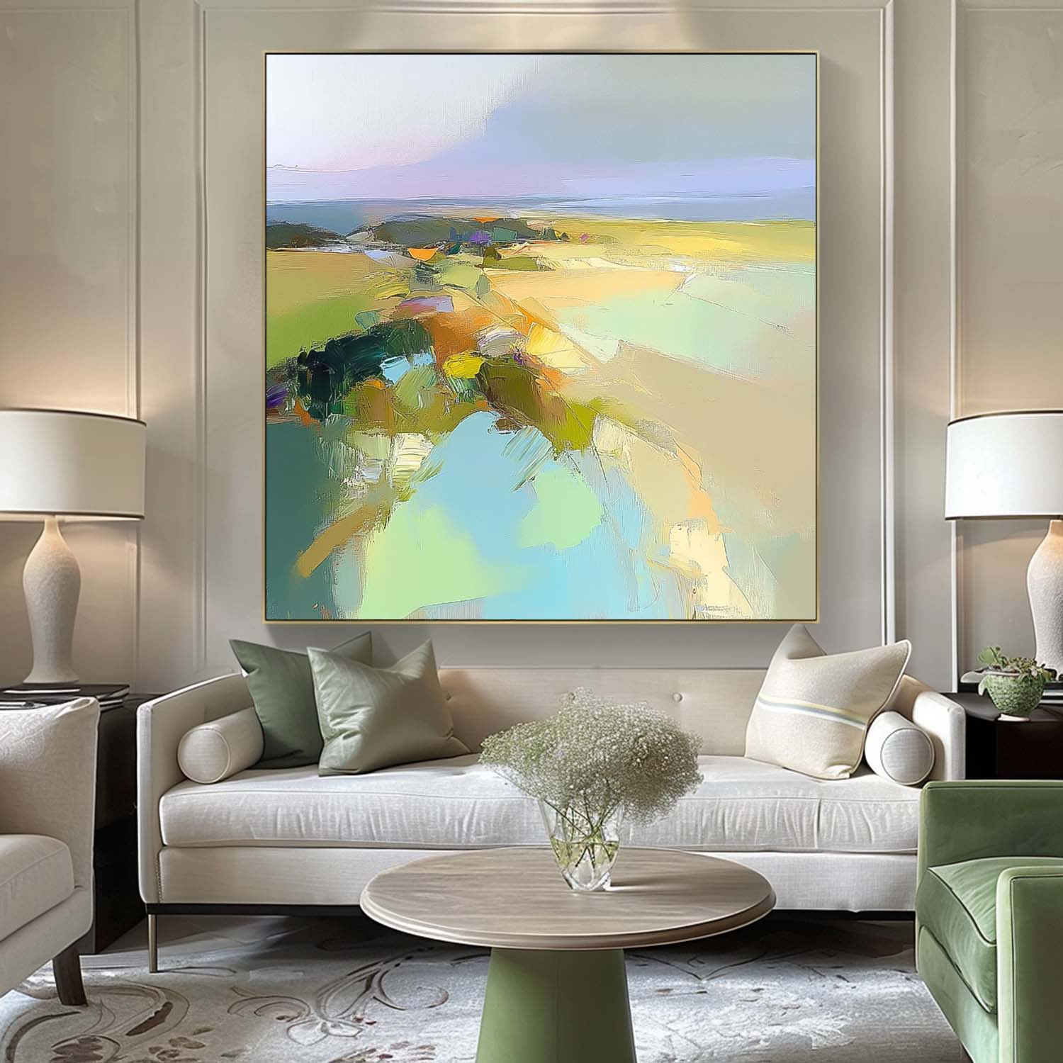 Abstract Texture Canvas Wall Art Abstract Landscape Scraper painting Large Modern Green Minimalist Painting