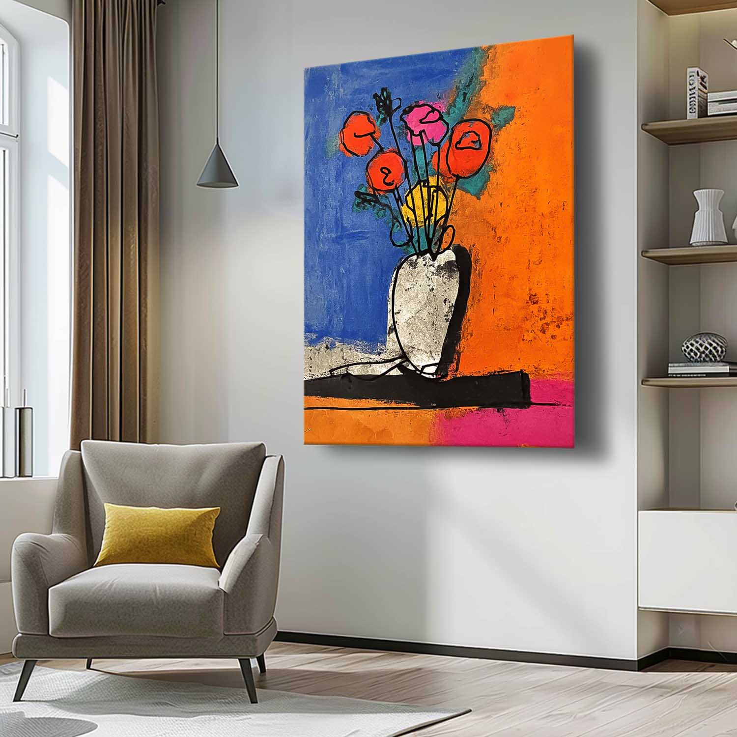Jardiniere Painting Wall Art Large Colorful Flower Abstract Painting Canvas Original Artwork Decor