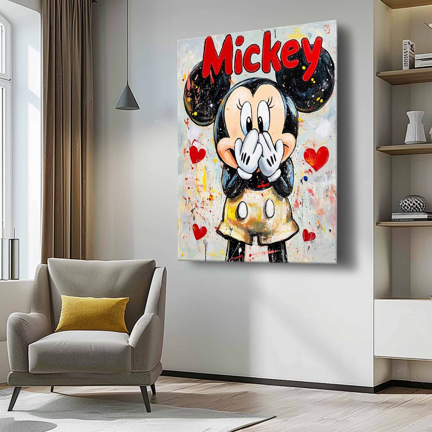 Colorful Cute Cartoon Characters Abstract Artwork Original Mickey Wall Art Large Figure Painting Gift