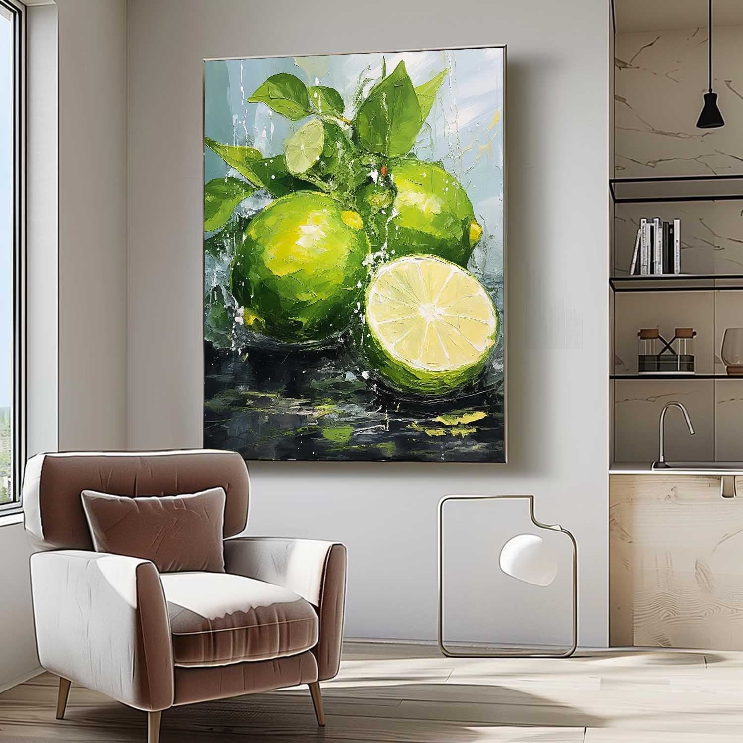 Abstract Still Life Painting On Canvas Large Lime Original Artwork Colorful Fruit Acrylic Painting Gift
