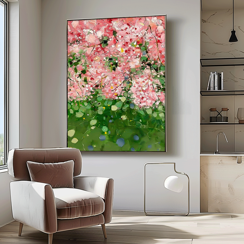 Original Modern Pink Flower Artwork Abstract Hand Painted Oil Painting On Canvas Large Floral Wall Art Home Decor