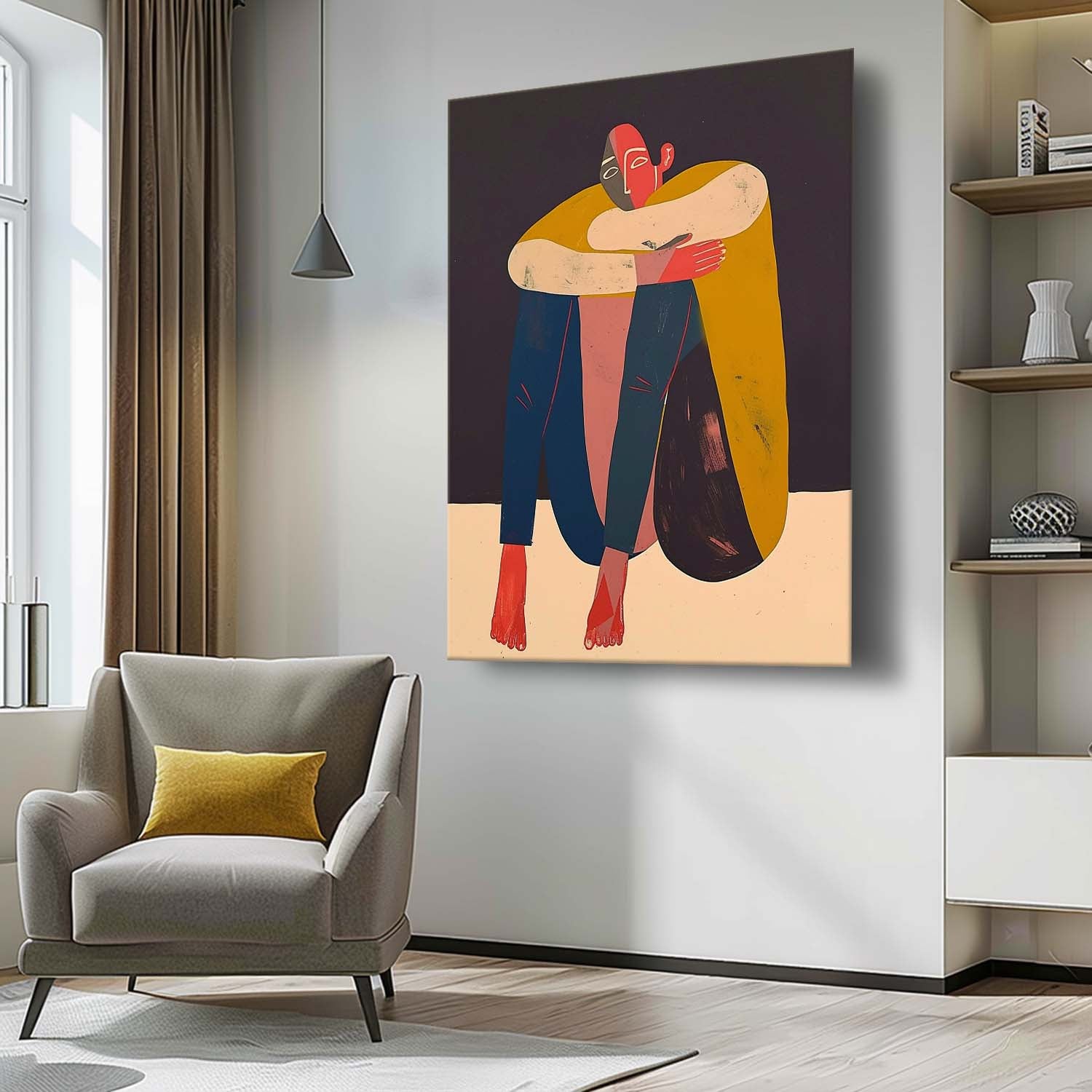 Large Figure Painting Warm Color Abstract Artwork Original Funny Niche Body Wall Art Home Decor