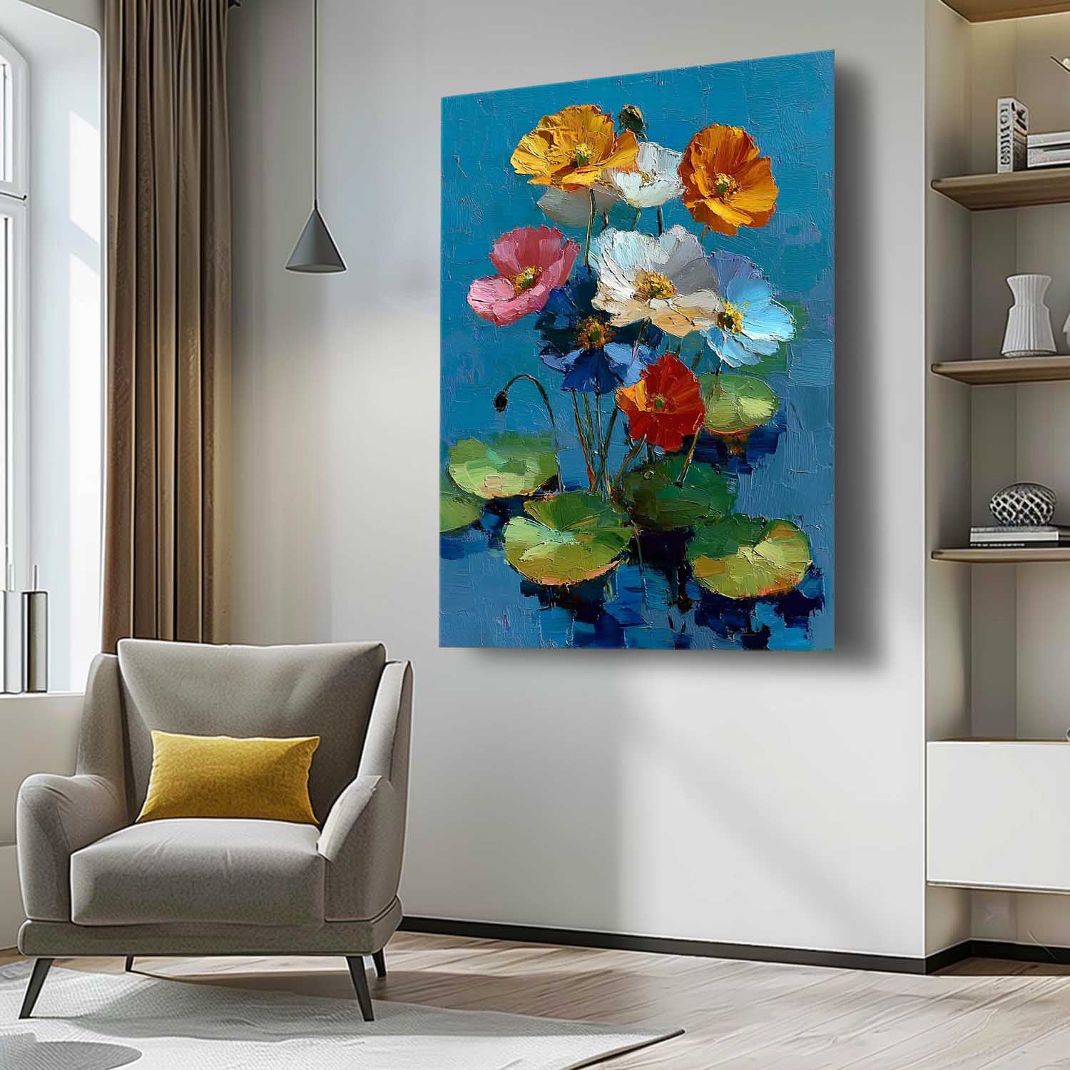Original Modern Flower Artwork Texture Plant Wall Art Large Vibrant Bold Color Floral Oil Painting