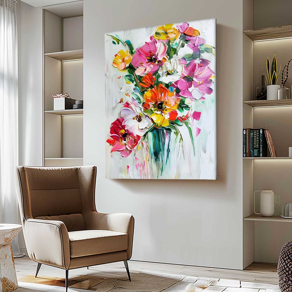 Abstract Colorful Flower Oil Painting on Canvas Big Original Thick Texture Contemporary Flowers Artwork