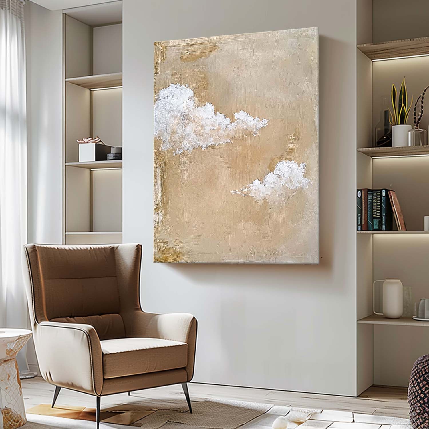 Warm Yellow Cloudiness Texture Large Cloud Painting On Canvas Abstract Cloud Oil Painting Living Room
