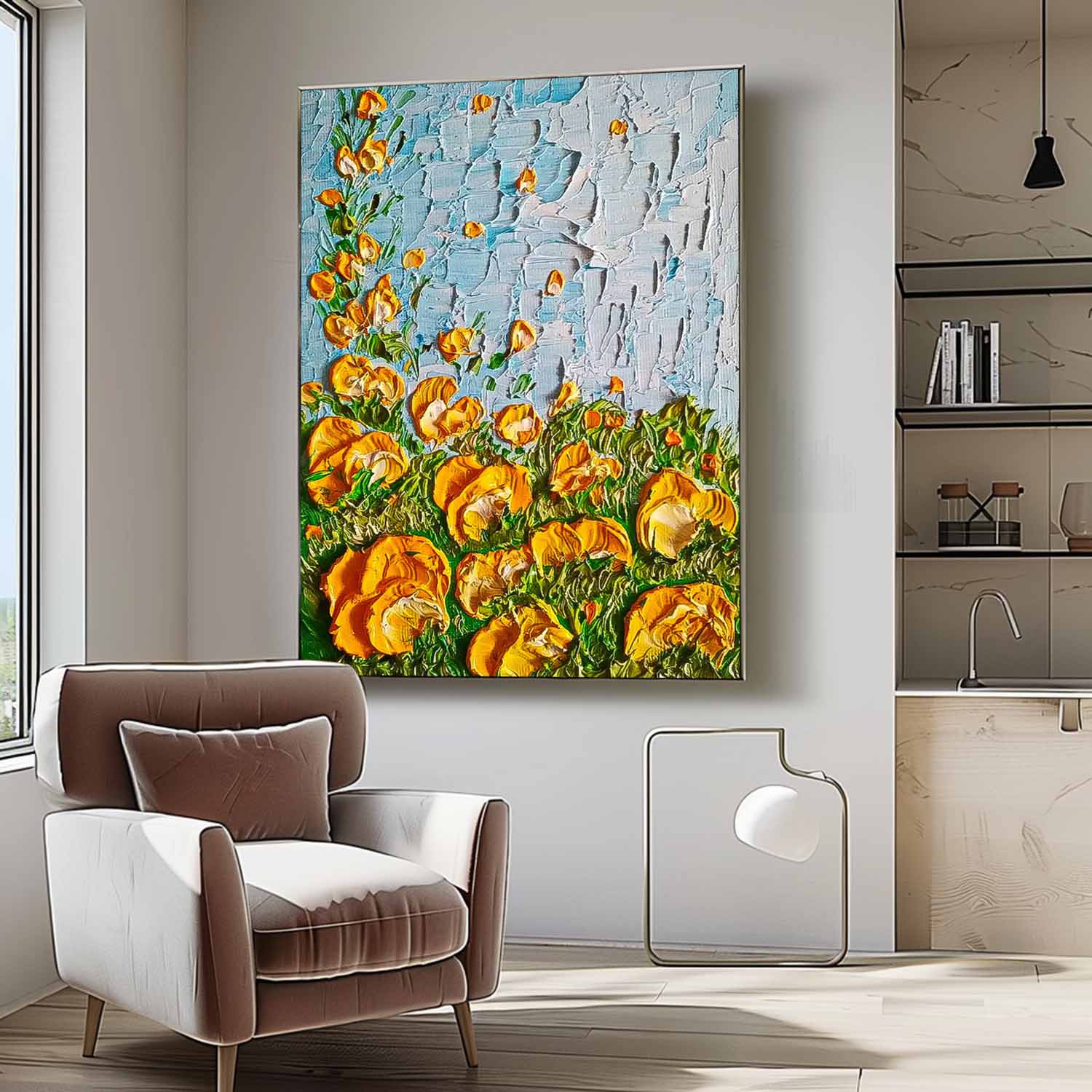 Original Floral Painting Large Textured Wall Art Abstract Flower Acrylic Painting On Canvas Custom Home Decor