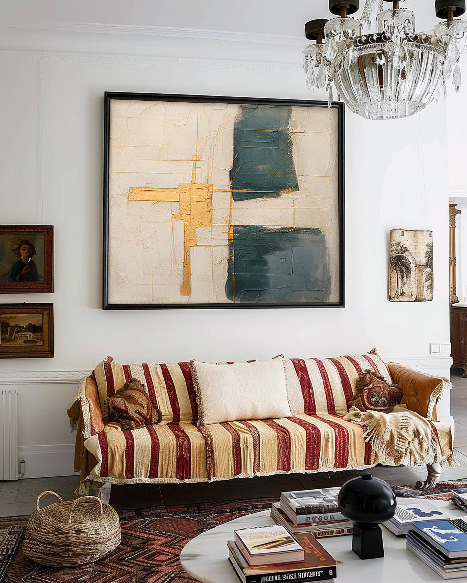 Original Beige Minimalist Abstract Acrylic Painting Large Wall Art Modern Texture Gold Abstract Oil Painting Home Decor