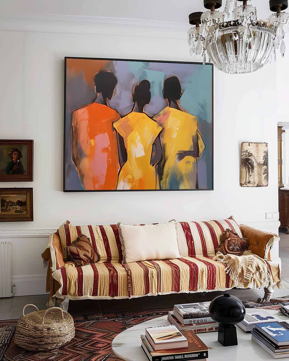Large Three People's Backs Wall Art Abstract Oil Painting Original Human Artwork For Living Room