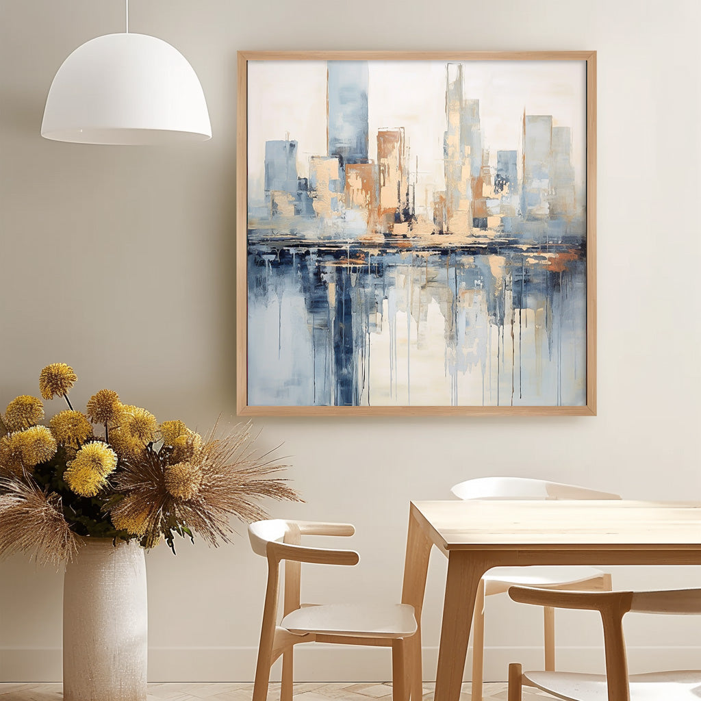 Modern Abstract Cityscape Oil Painting Large Texture Painting On Canvas Blue and Beige Wall Art Home Decor