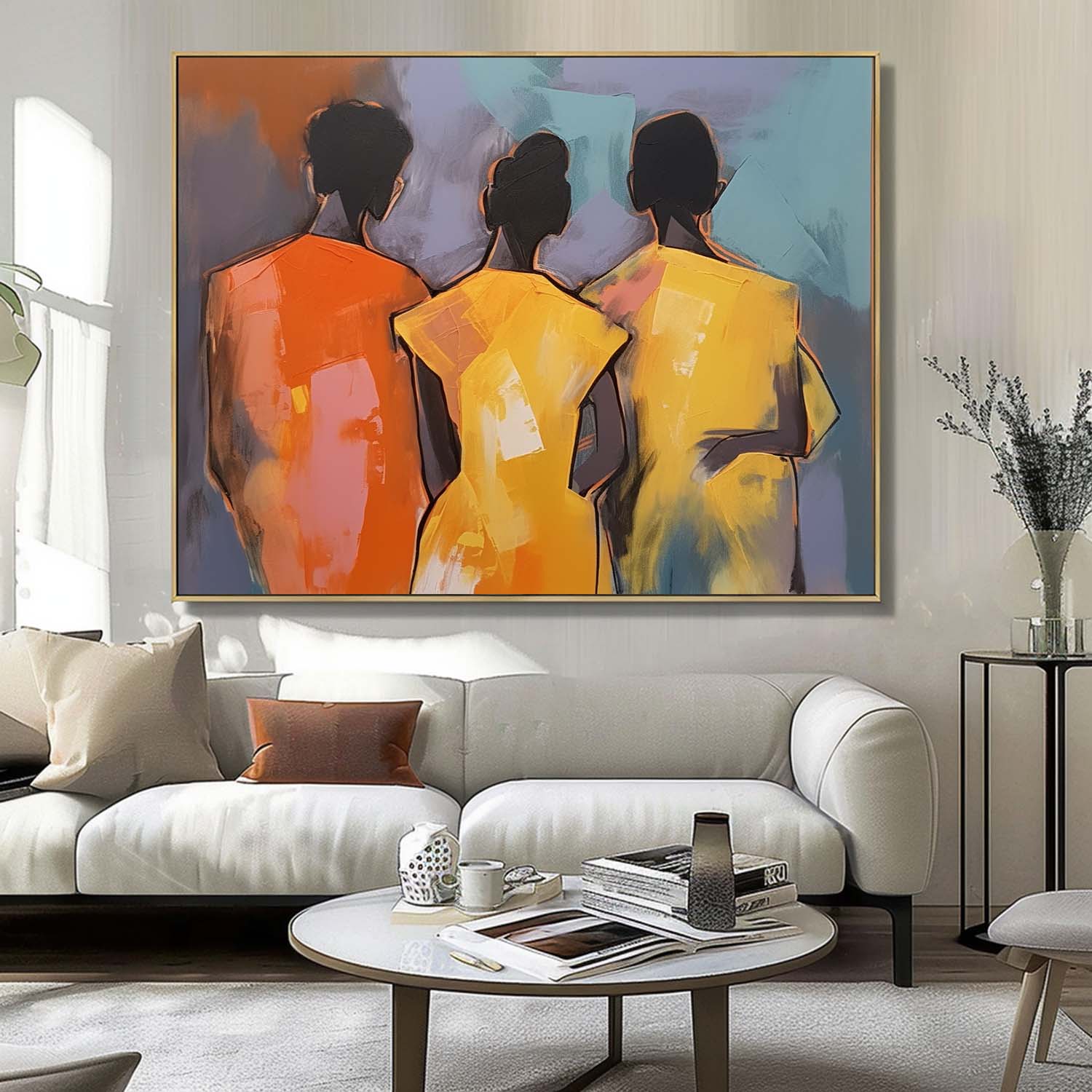 Large Three People's Backs Wall Art Abstract Oil Painting Original Human Artwork For Living Room