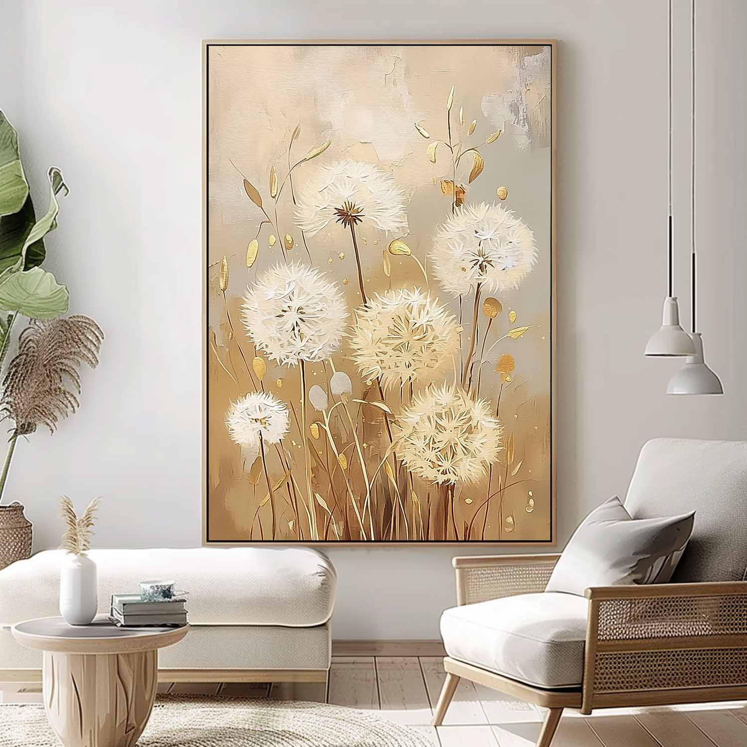 Large Original Texture Flowers Art Abstract Flower Oil Painting on Canvas Delicate Dandelion Painting Wall Decor