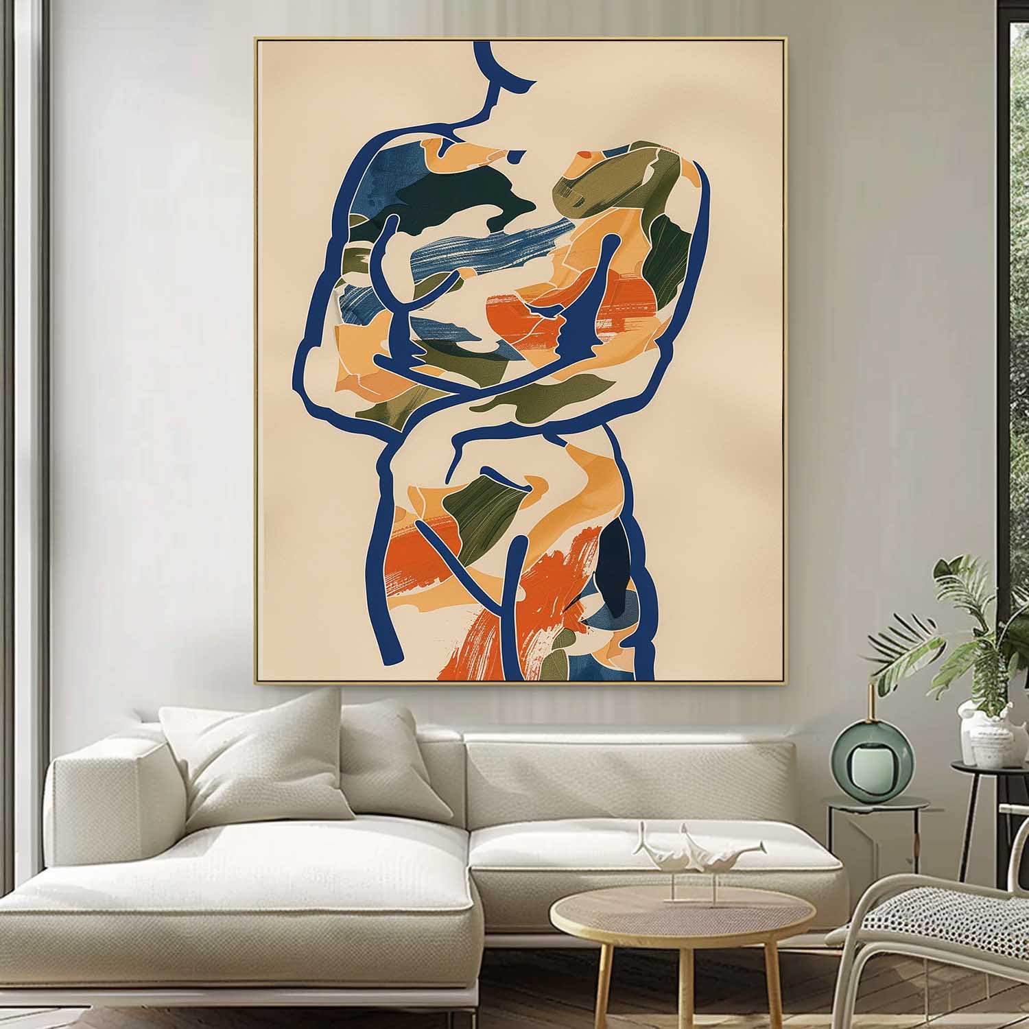 Original Abstract Body Line Outline Wall Art Figure Contour Acrylic Painting Minimalism Painting Framed