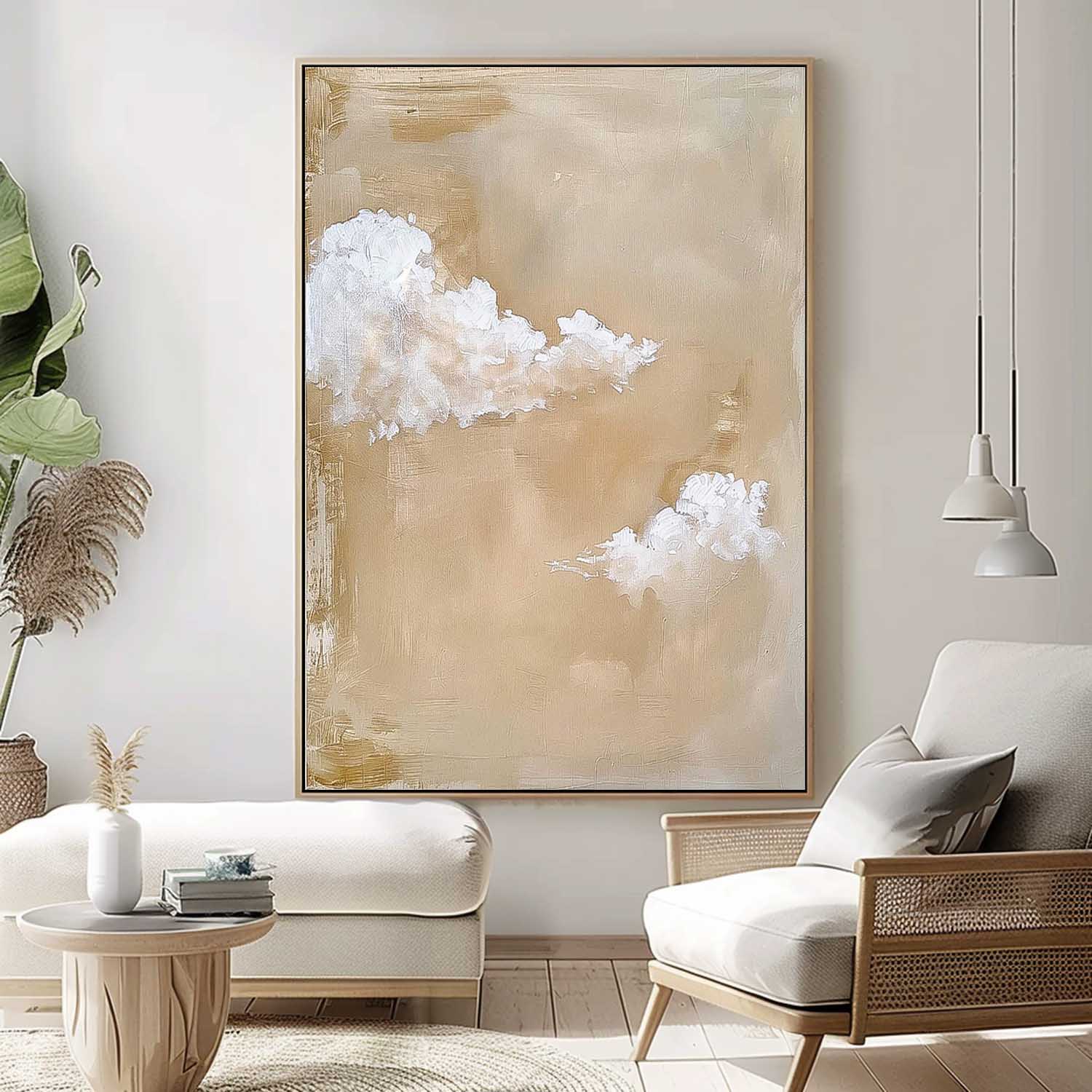 Warm Yellow Cloudiness Texture Large Cloud Painting On Canvas Abstract Cloud Oil Painting Living Room