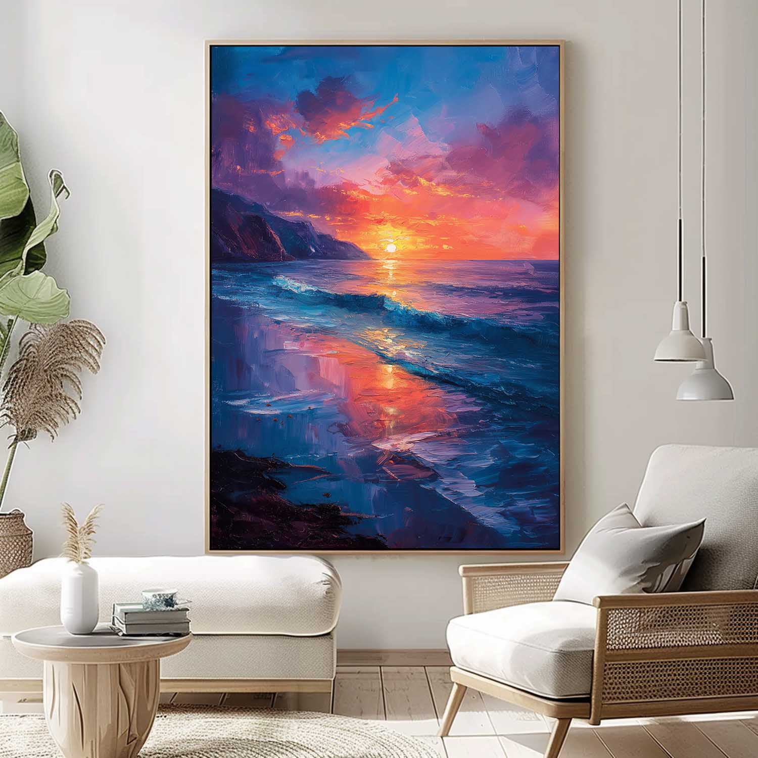Large Sea Wall Art Original Abstract Beach Oil Painting On Canvas Texture Sunset Artwork Home Decor