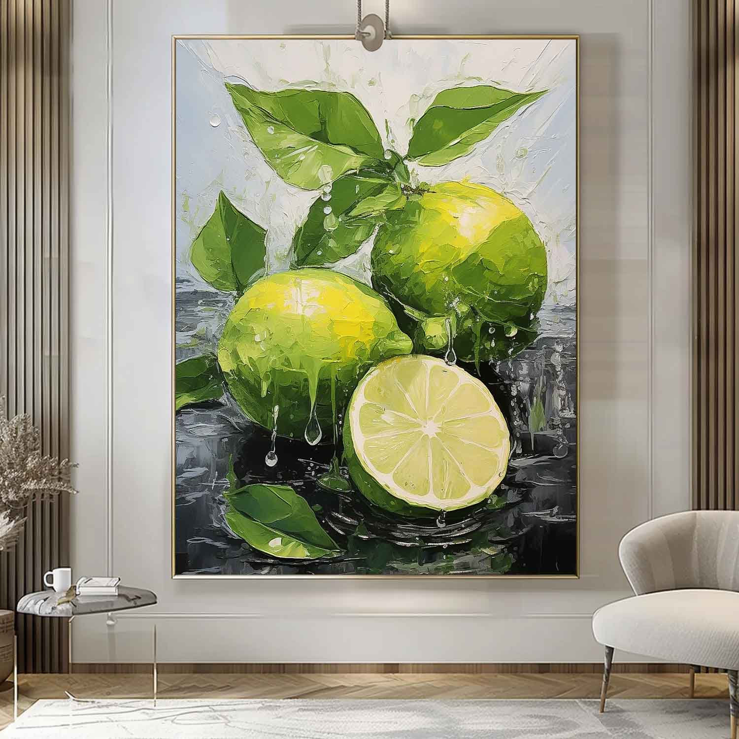 Bright Color Fruit Acrylic Painting Large Lime Original Artwork Abstract Still Life Painting On Canvas Gift