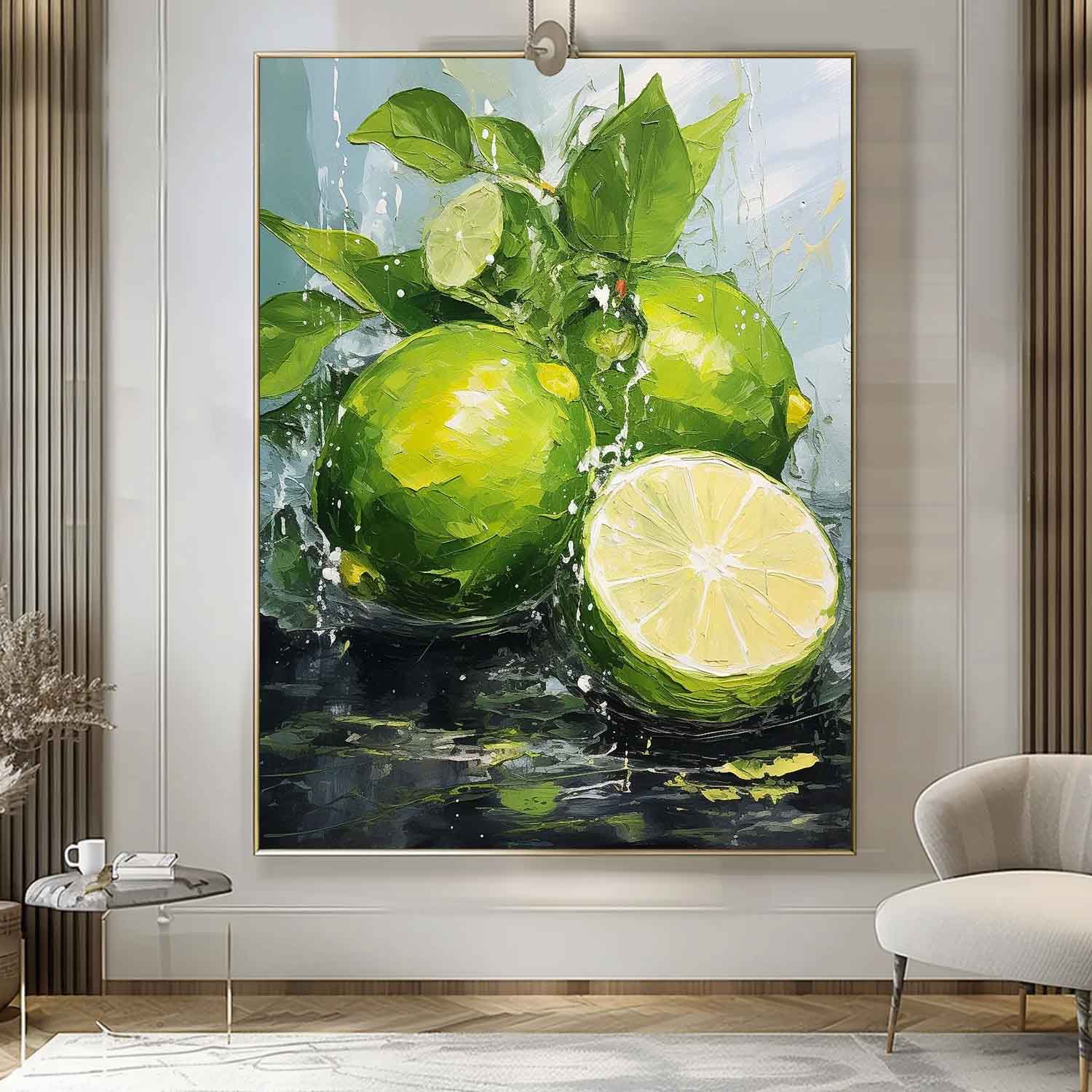 Abstract Still Life Painting On Canvas Large Lime Original Artwork Colorful Fruit Acrylic Painting Gift