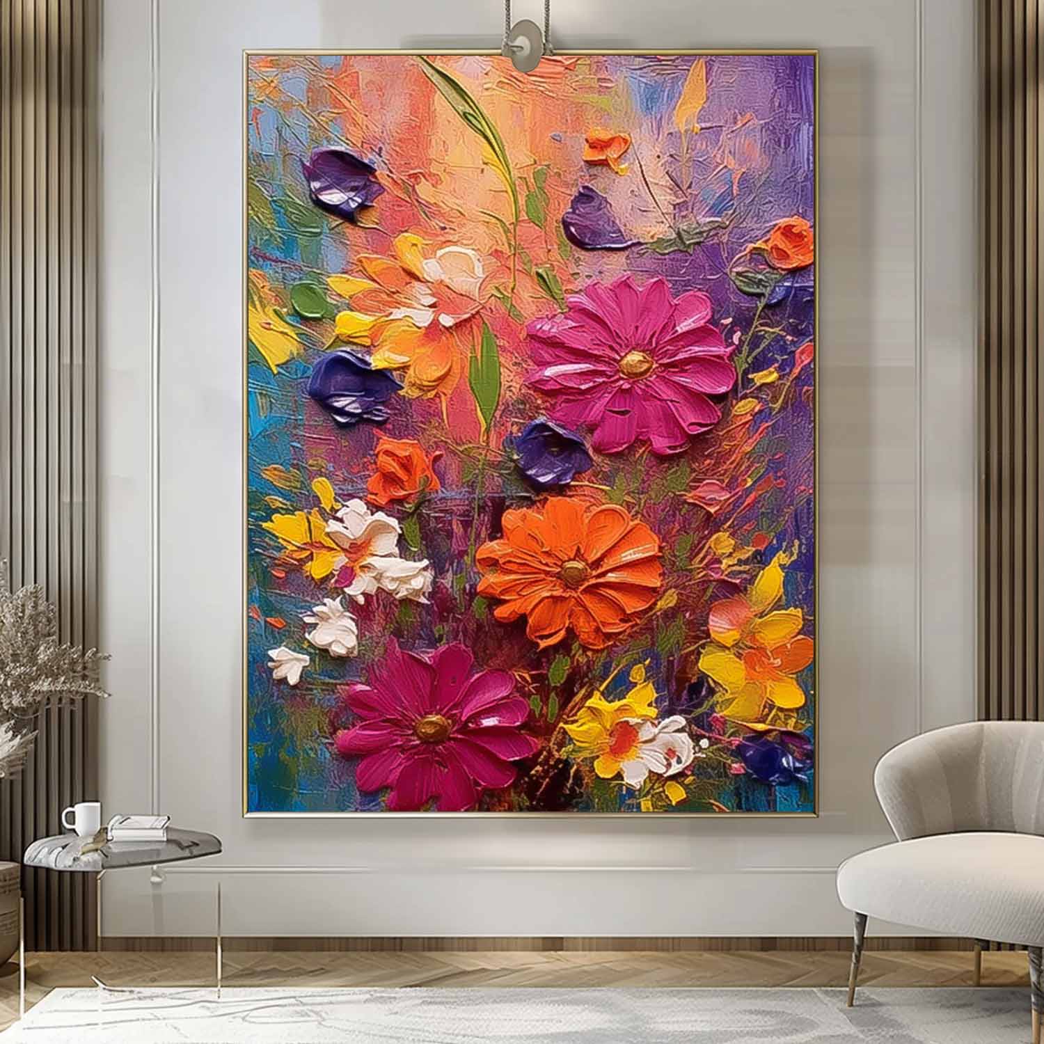 Original Floral Painting Abstract Flower Acrylic Painting On Canvas Boho Wall Decor Large Textured Wall Art Custom Home Decor