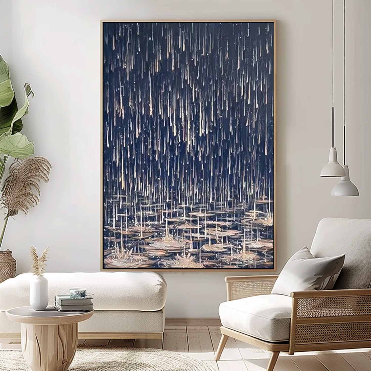 Realism Rain Abstract Wall Art Large Contemporary Raindrop Abstract Landscape Acrylic Painting On Canvas