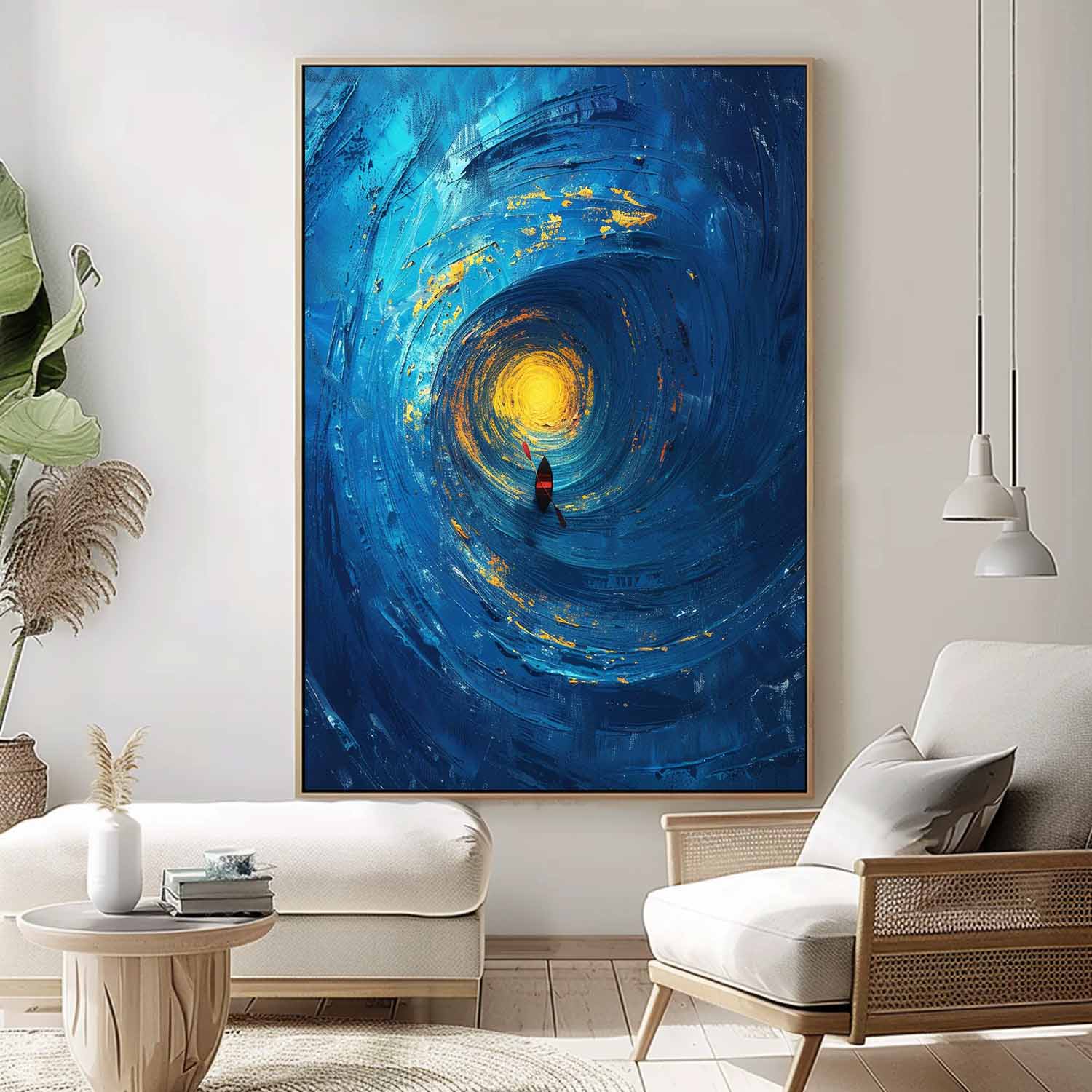 Large Vortex Wall Art Blue Original Abstract Beach Oil Painting On Canvas Texture Artwork Home Decor
