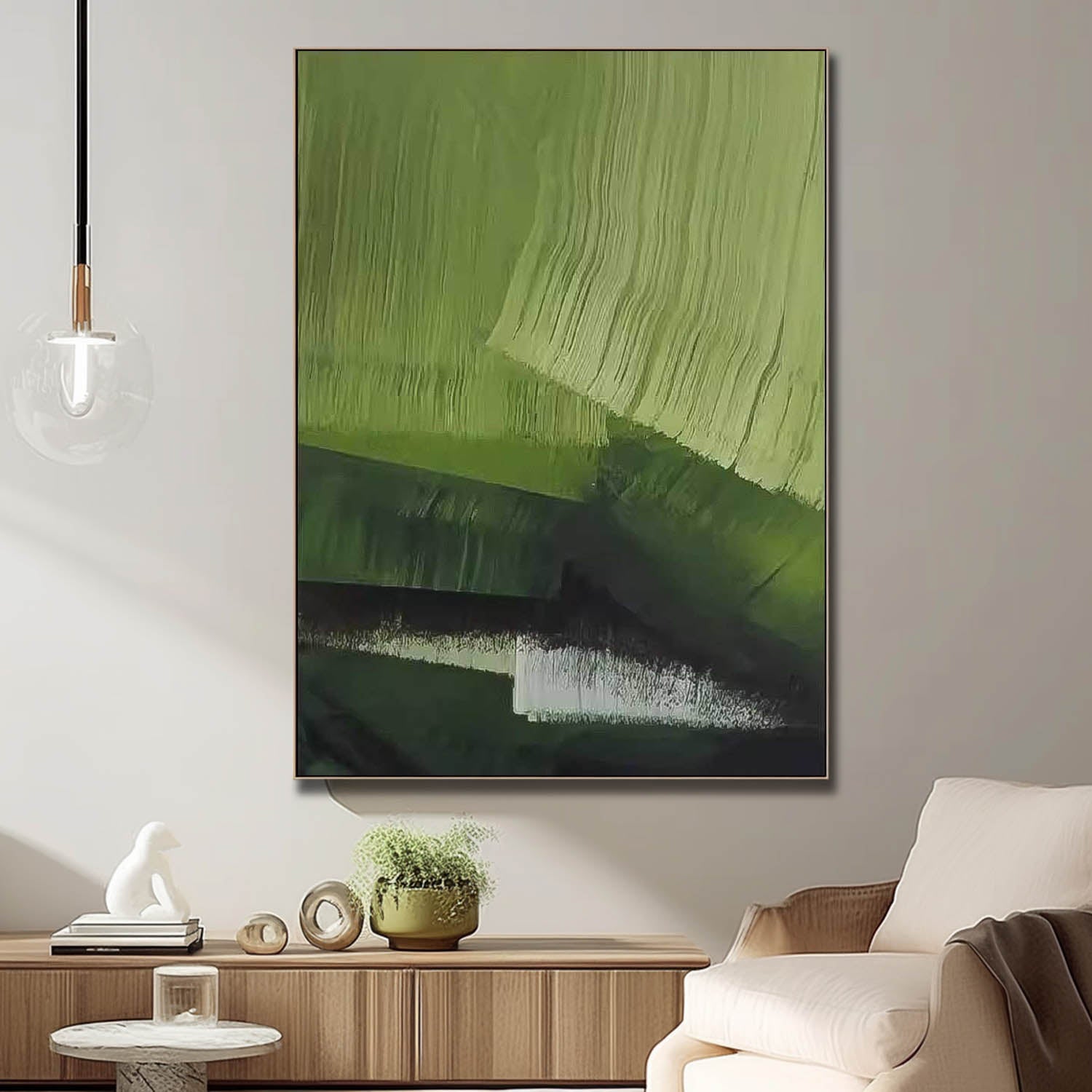 Large Wall Art Texture Minimalist Green Brush Canvas Oil Painting Abstract Original framed Artwork