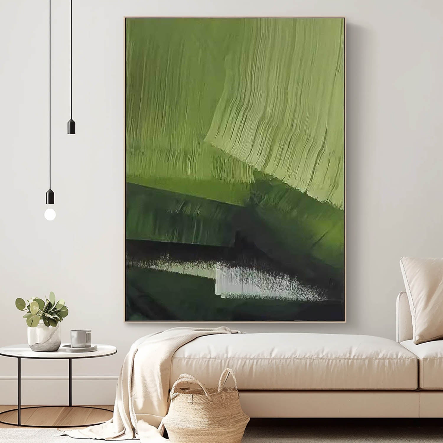 Large Wall Art Texture Minimalist Green Brush Canvas Oil Painting Abstract Original framed Artwork