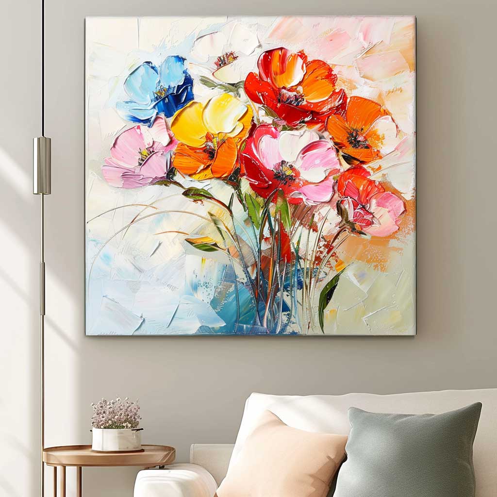Thick Texture Acrylic Painting Lovely Colorful Original Flowers Abstract Wall Art Modern Floral Oil Painting Canvas