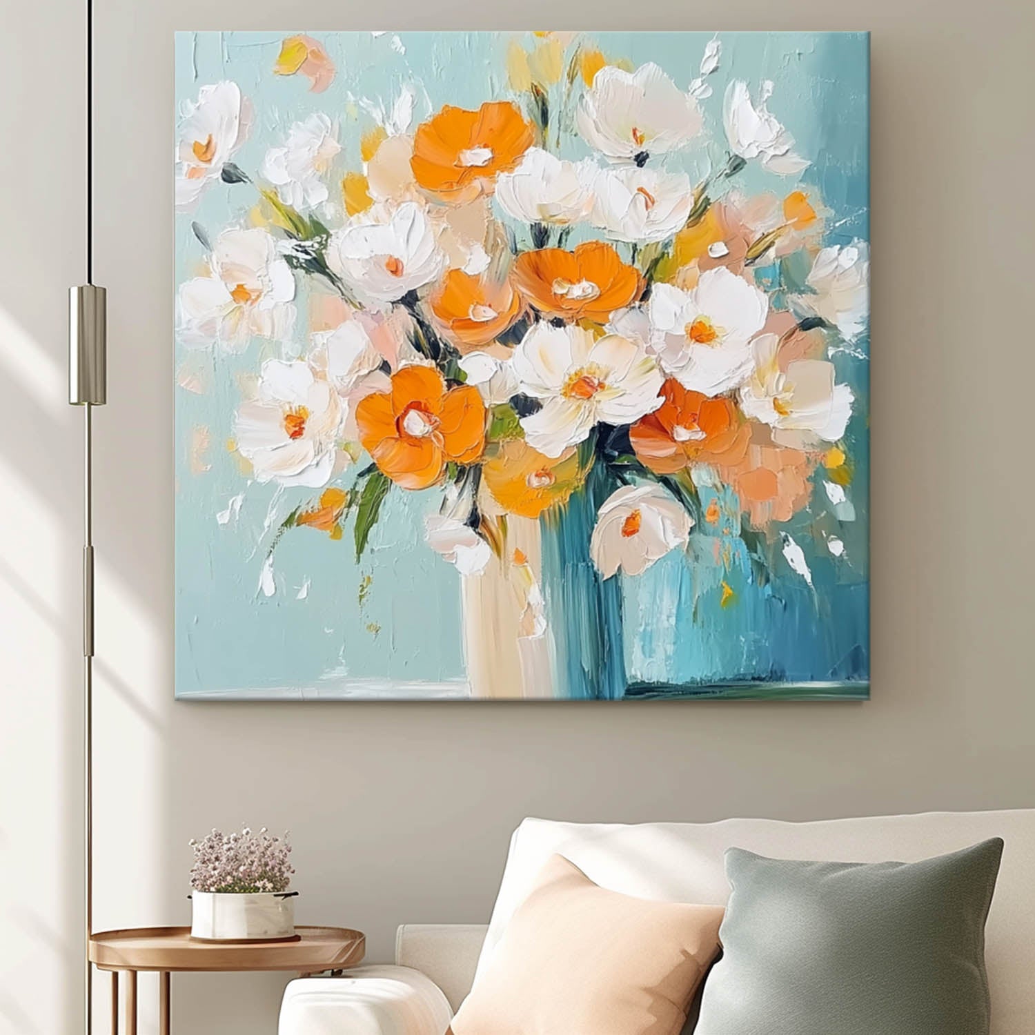 Large Textured Flower Painting Original Beautiful Vase Art Modern Floral Wall Art Home Decor