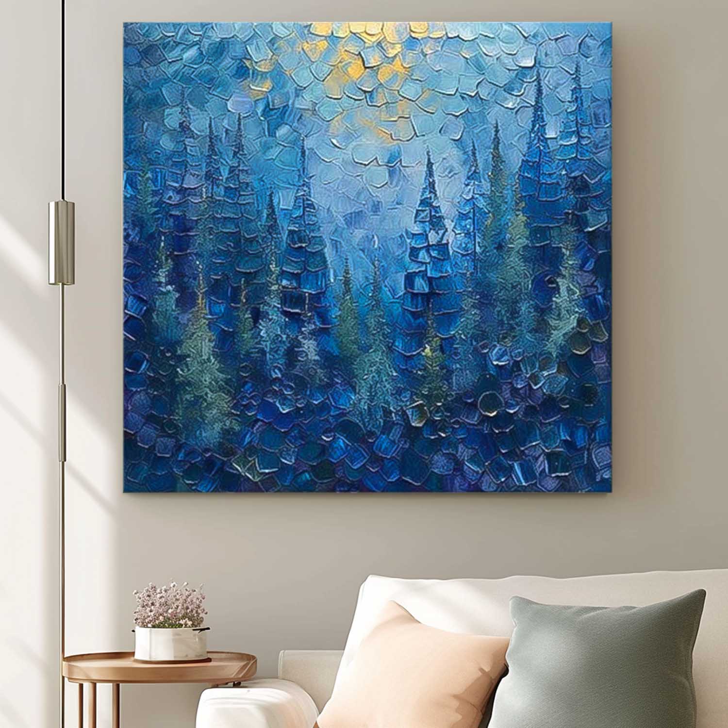 Blue Abstract Forest Acrylic Painting On Canvas Modern Texture Tree Oil Painting Grove Wall Art Home Decor