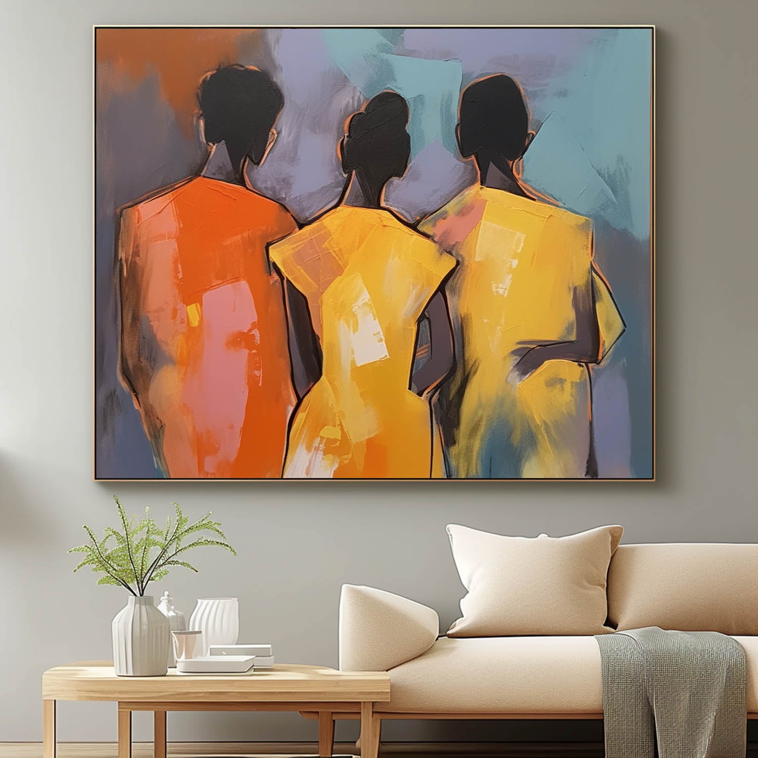 Large Three People's Backs Wall Art Abstract Oil Painting Original Human Artwork For Living Room