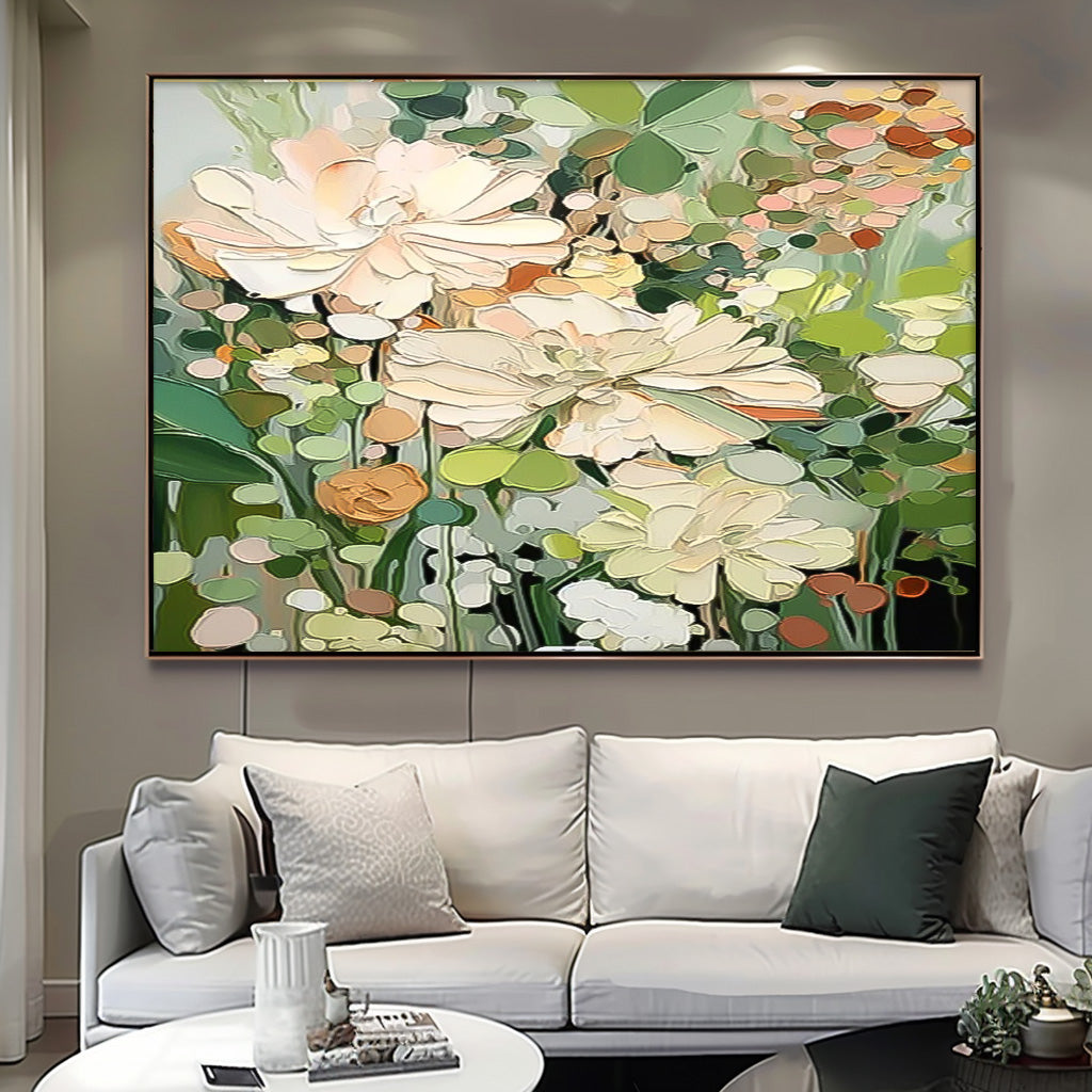 Big Flower Texture Artwork Original Abstract Green Leaves Oil Painting On Canvas Home Decor Gift