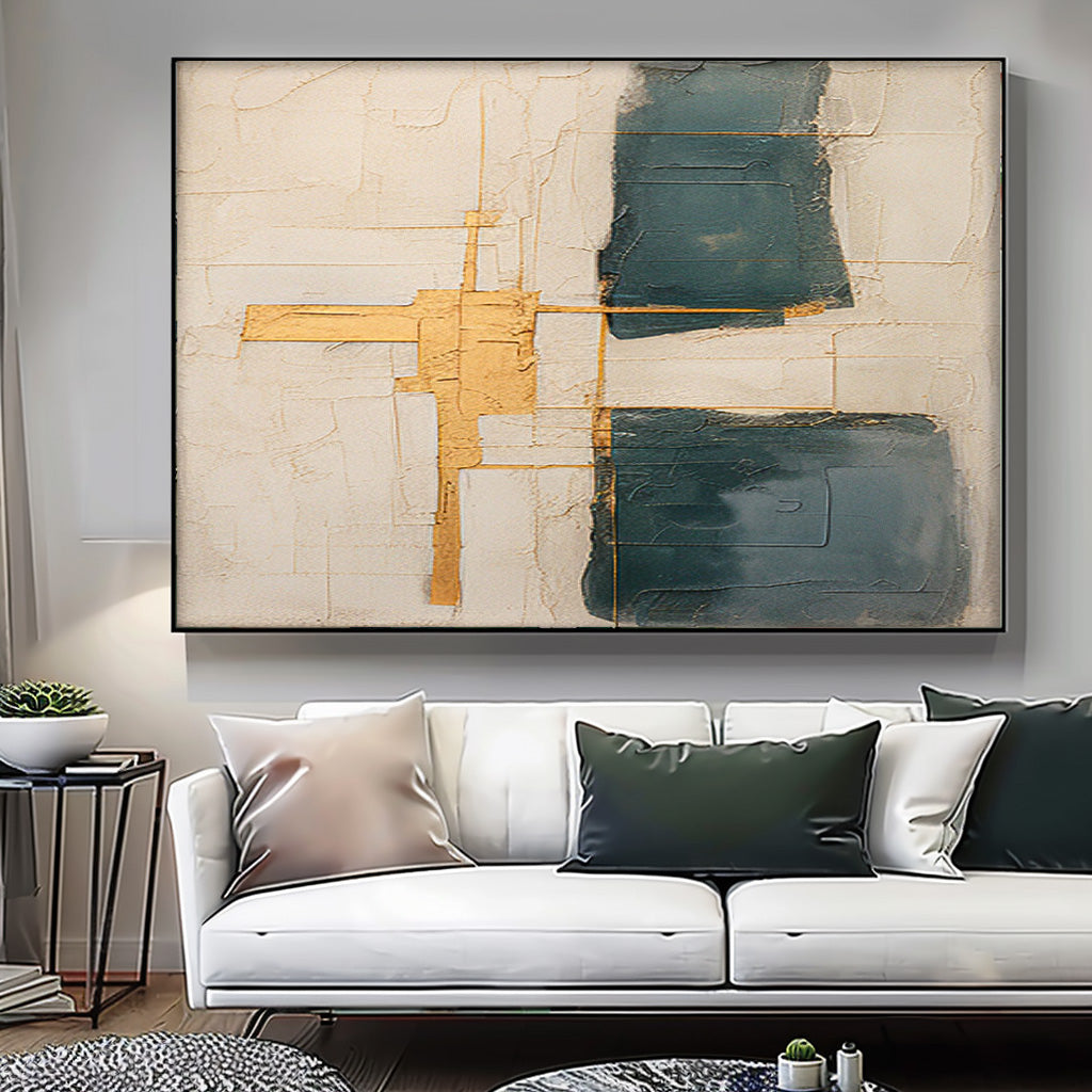 Original Beige Minimalist Abstract Acrylic Painting Large Wall Art Modern Texture Gold Abstract Oil Painting Home Decor