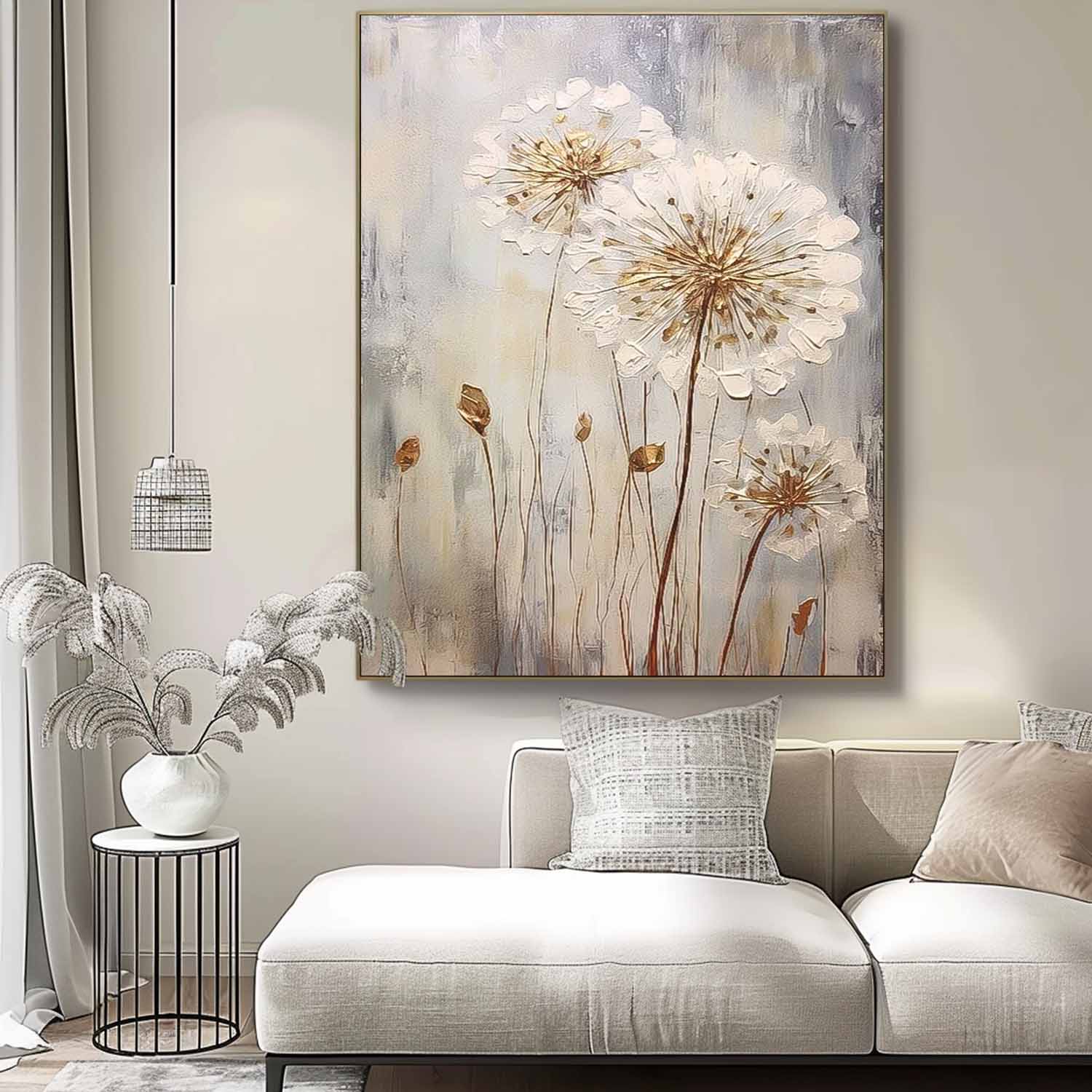 Delicate Dandelion Painting Wall Decor Abstract  Flower Oil Painting on Canvas Large Original  Texture Flowers Art