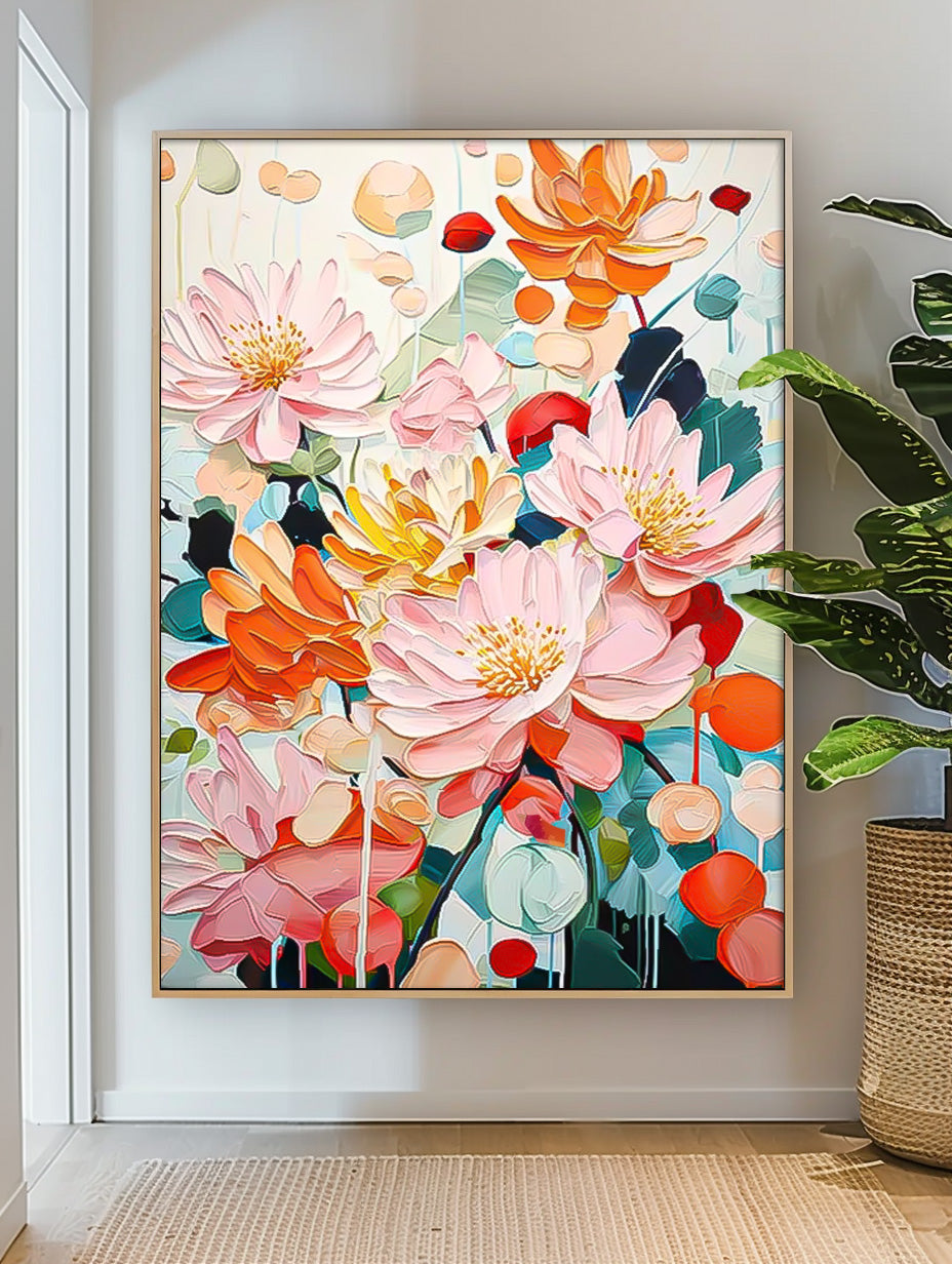 Abstract  Colorful Chrysanthemum Flower Oil Painting on Canvas Big Original Texture Flowers Artwork