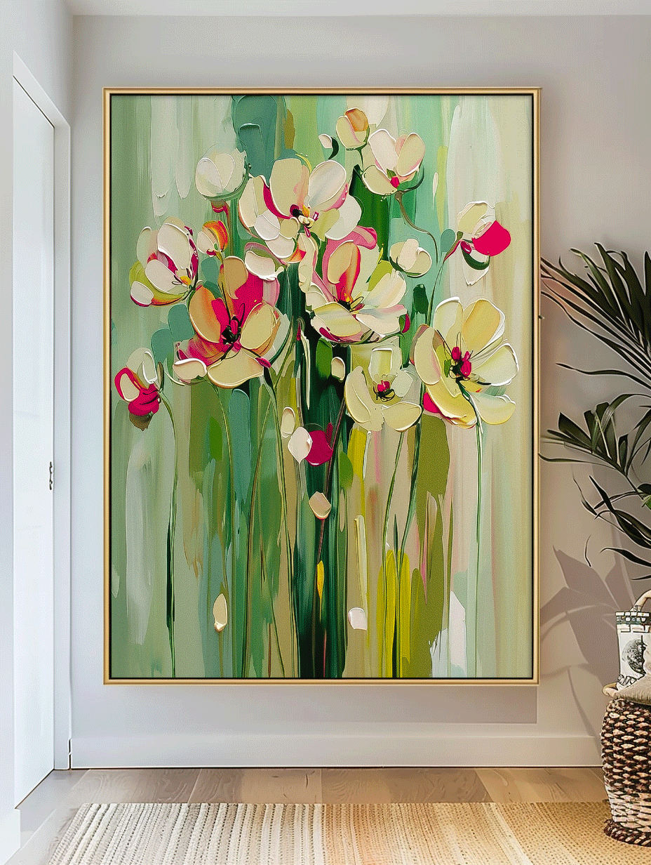 Large Textured Abstract Flower Paintings Contemporary Floral Paintings Summer Painting Framed Floral Wall Art