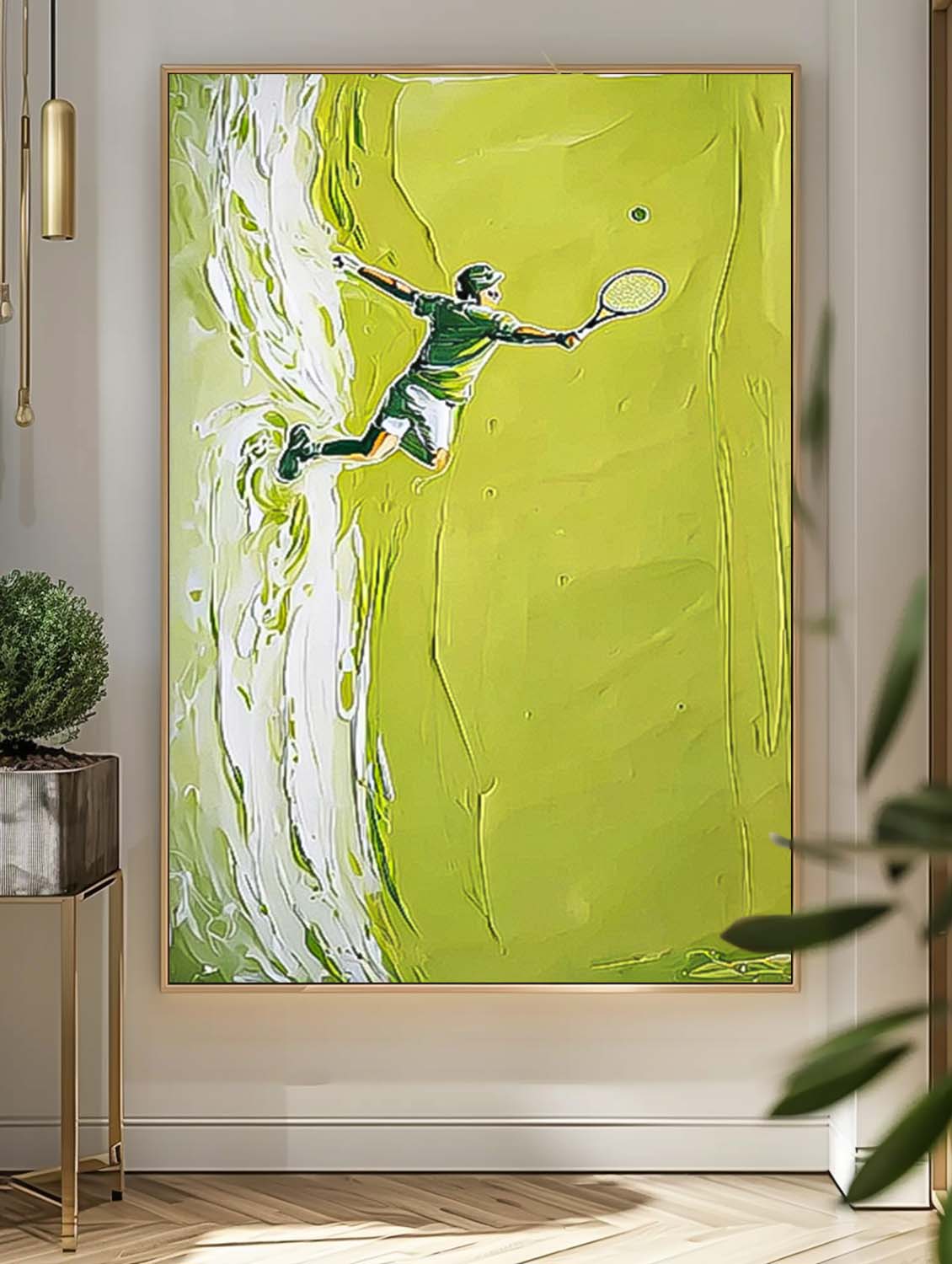 Large Green Tennis Court Painting Textured Wall Art Abstract Tennis Sports Art on Canvas Tennis Lovers Gift