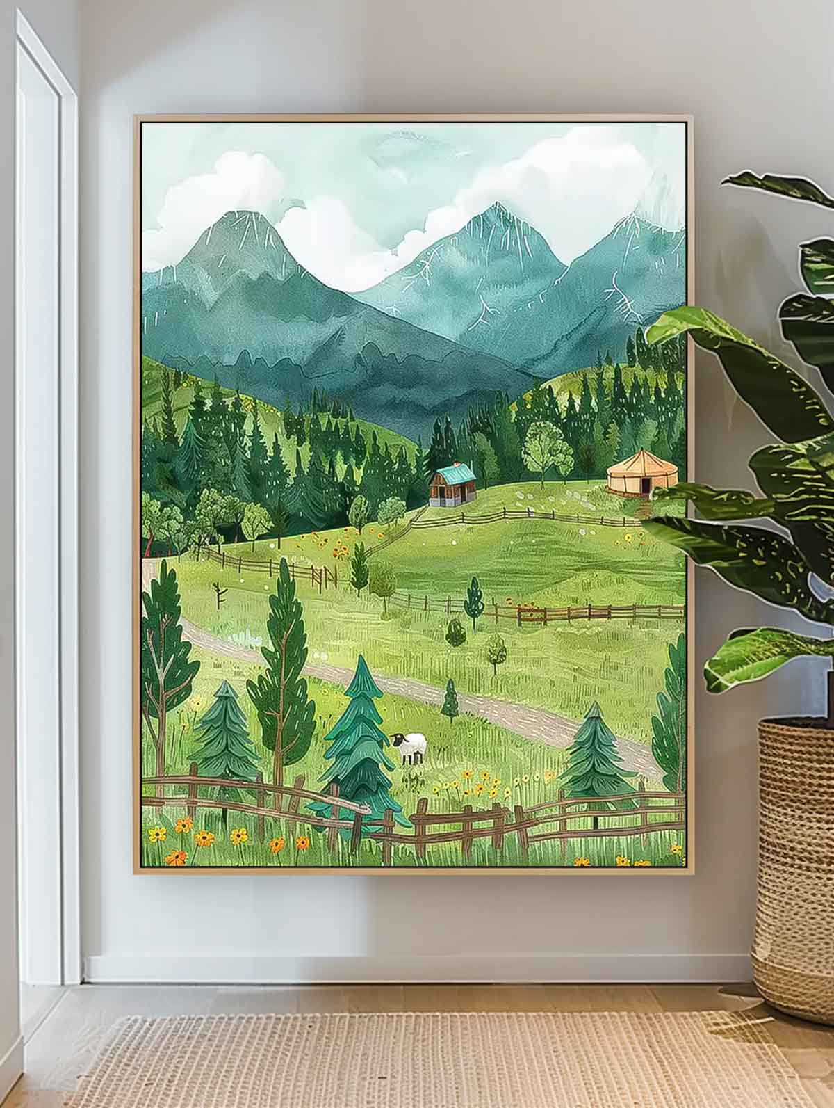 Abstract Modern Prairie Wall Art Sheep Acrylic Painting Large Landscape Oil Painting On Canvas Home Decor