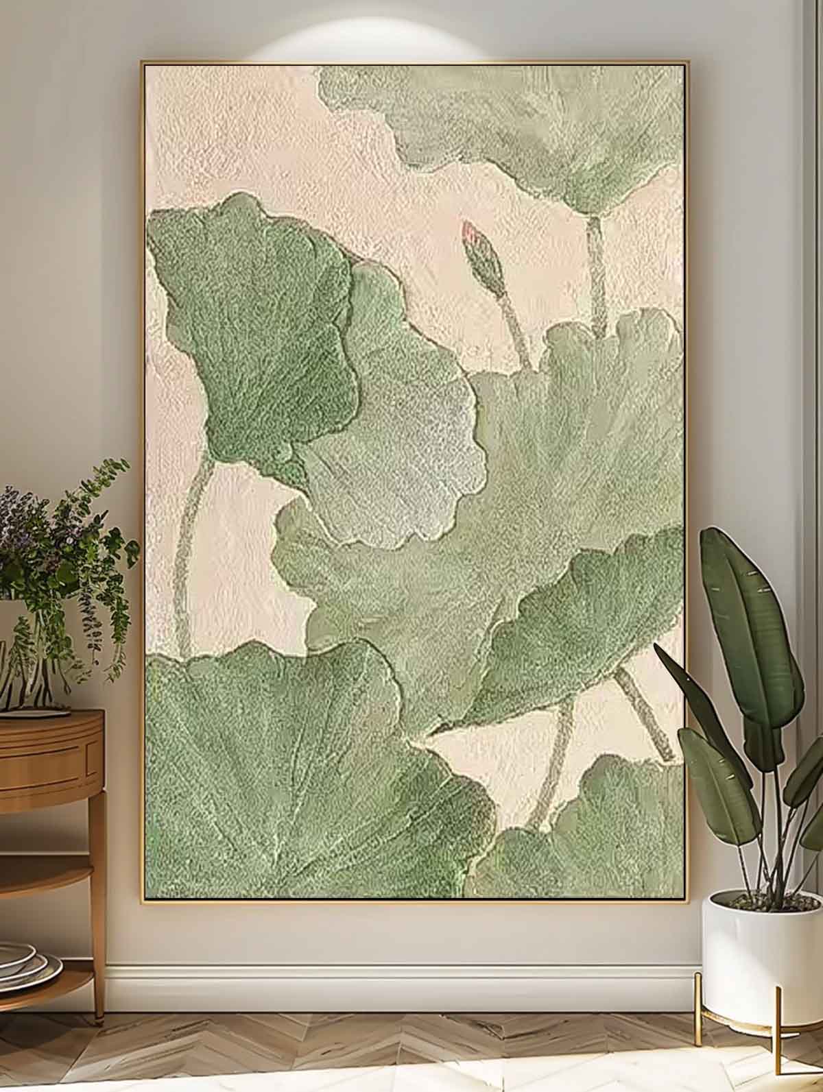 Original Modern Flowers Artwork Abstract Lotus Leaf Oil Painting On Canvas Floral Wall Art Home Decor