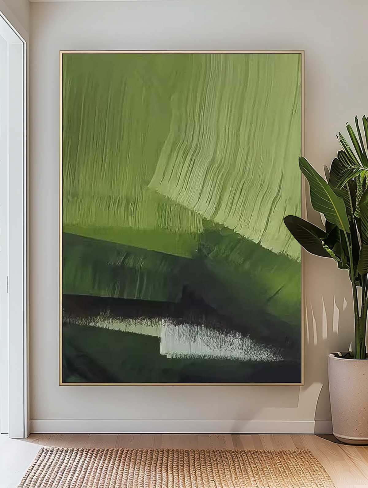 Large Wall Art Texture Minimalist Green Brush Canvas Oil Painting Abstract Original framed Artwork