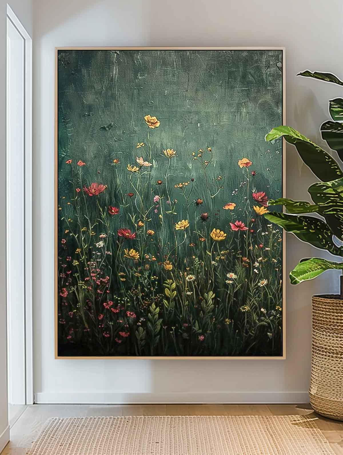 Abstract Flower Oil Painting On Canvas Beautiful colorful Flowers Artwork Big Original Texture Framed