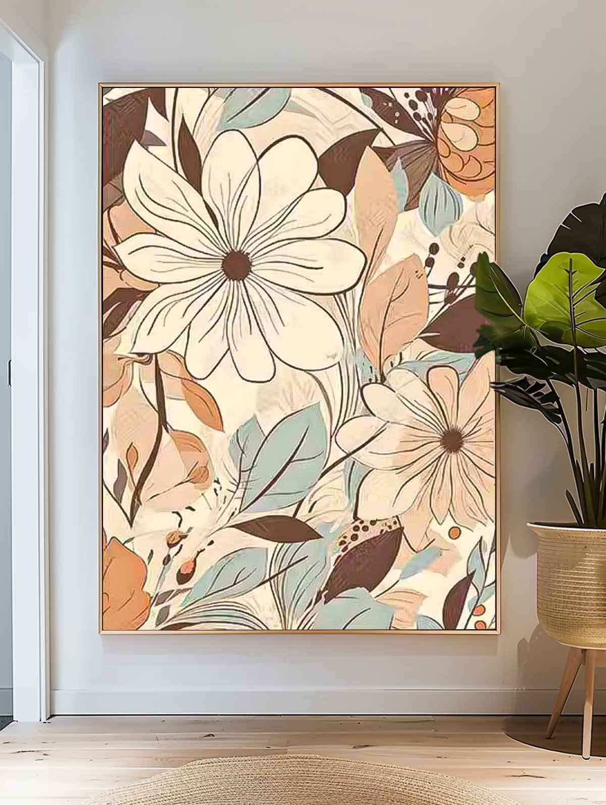 Original Modern Flowers Line Artwork Abstract Hand Painted Oil Painting On Canvas Floral Wall Art Home Decor