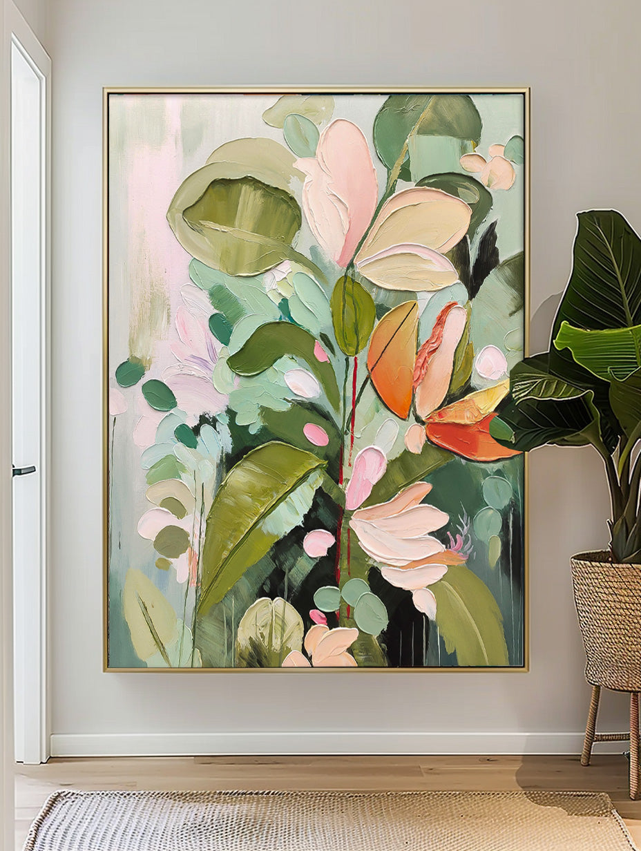Beautiful Green Flower Painting Acrylic Textured Floral Art Impressionist Flower Paintings For Living Room