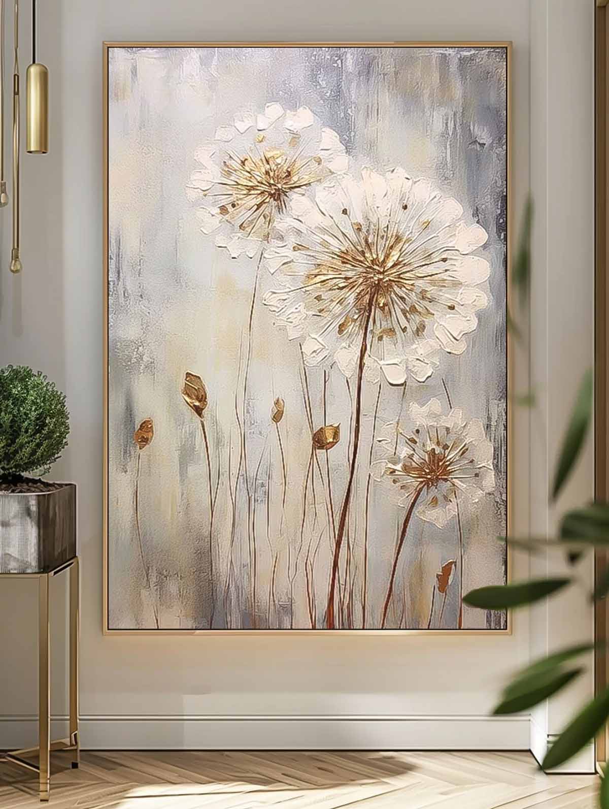 Delicate Dandelion Painting Wall Decor Abstract  Flower Oil Painting on Canvas Large Original  Texture Flowers Art